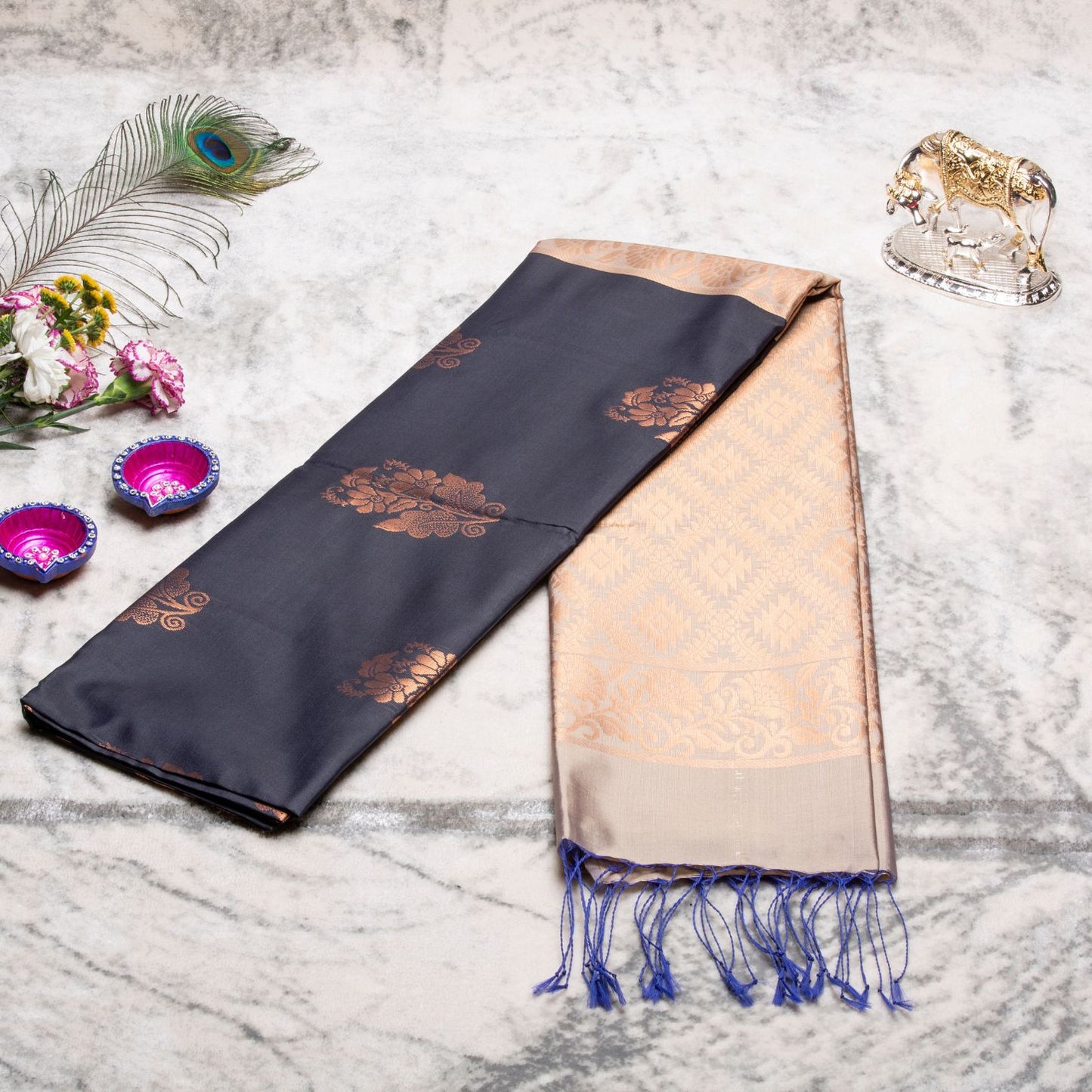 Kanchipuram Thread Midnight Blue Silk Saree | KA10026