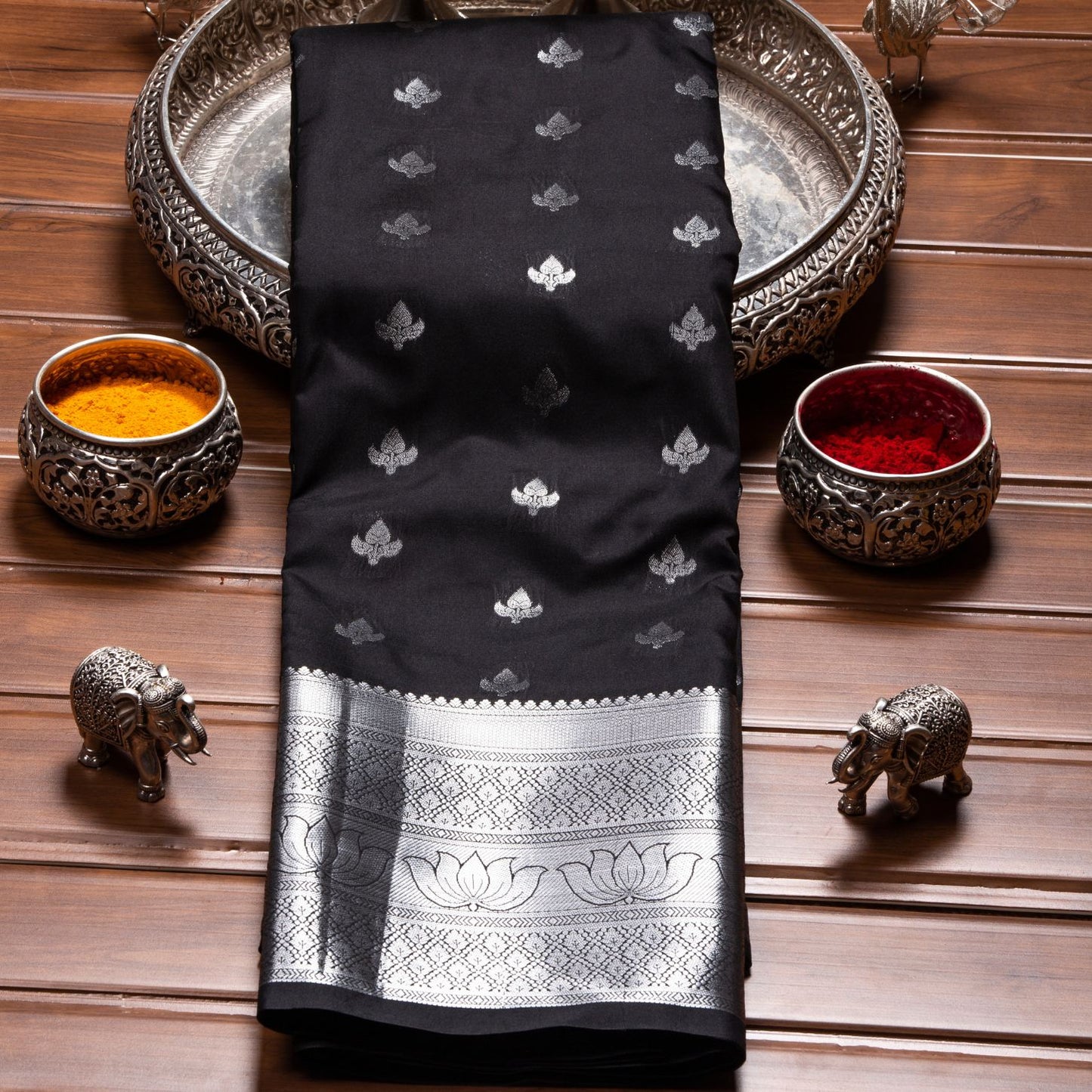 Silver Butta Black Silk Saree | KA10059