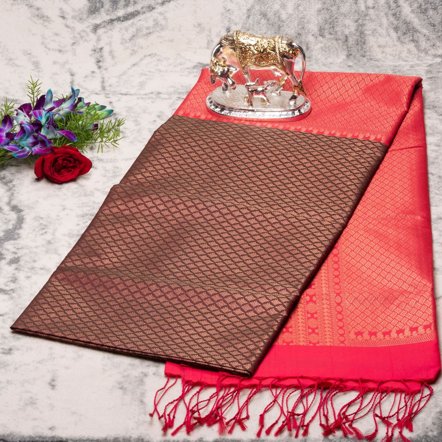 1000 Butta Mocha Brown Silk Saree | KA10070