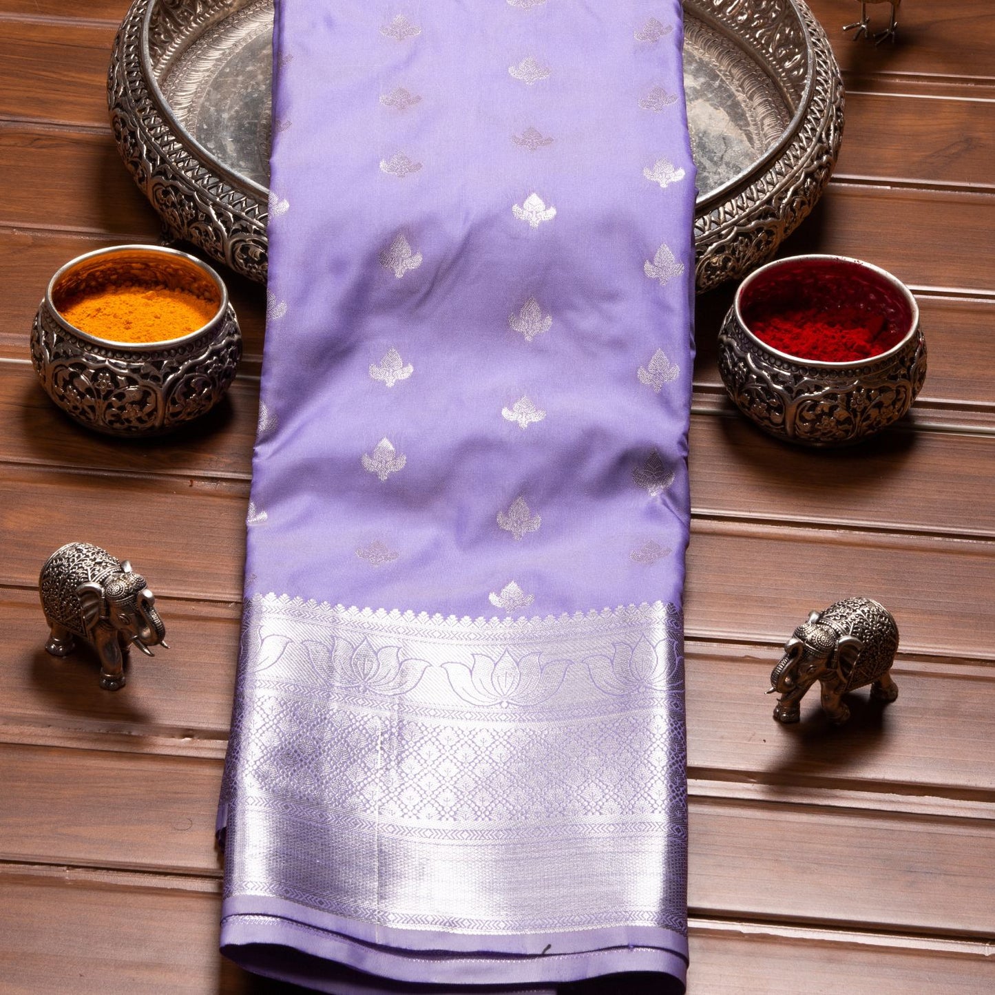 Silver Butta Lavender Silk Saree | KA10060