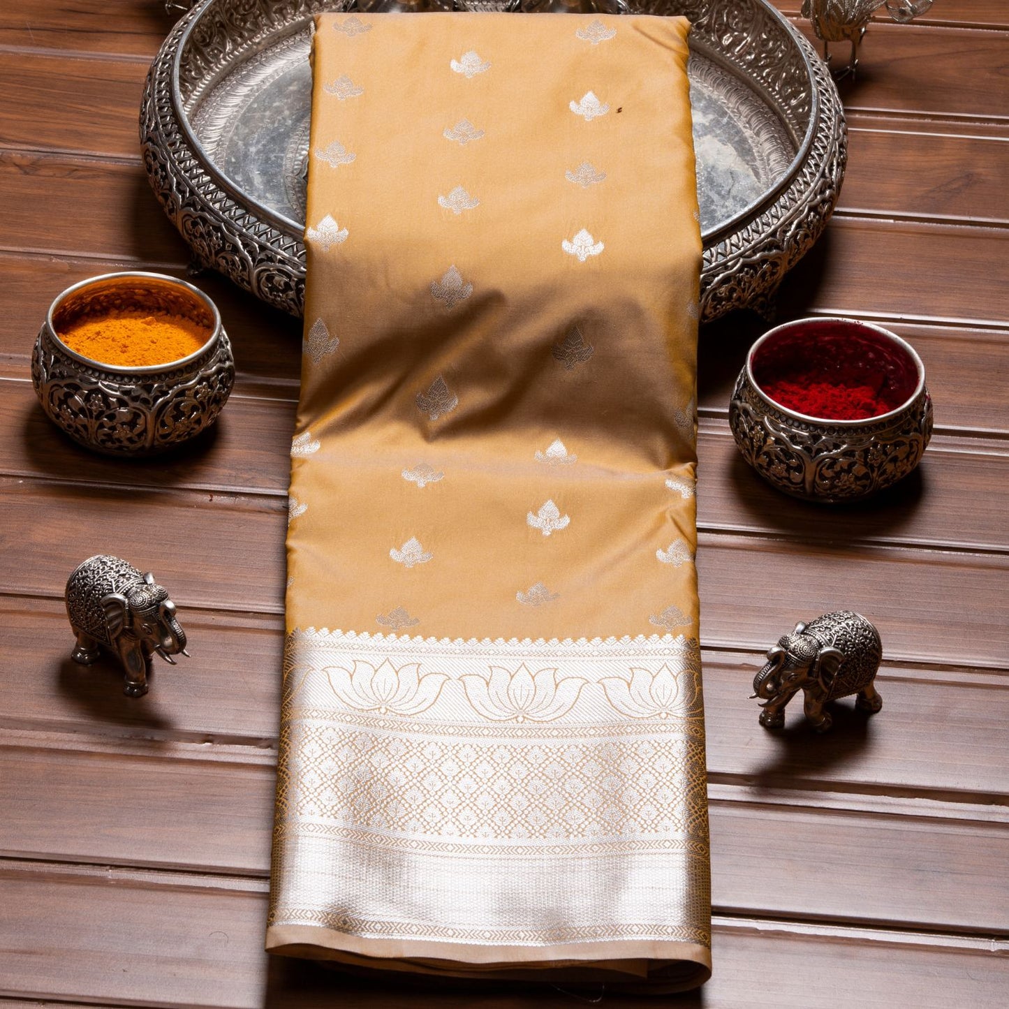 Silver Butta Light Wheat Silk Saree | KA10057