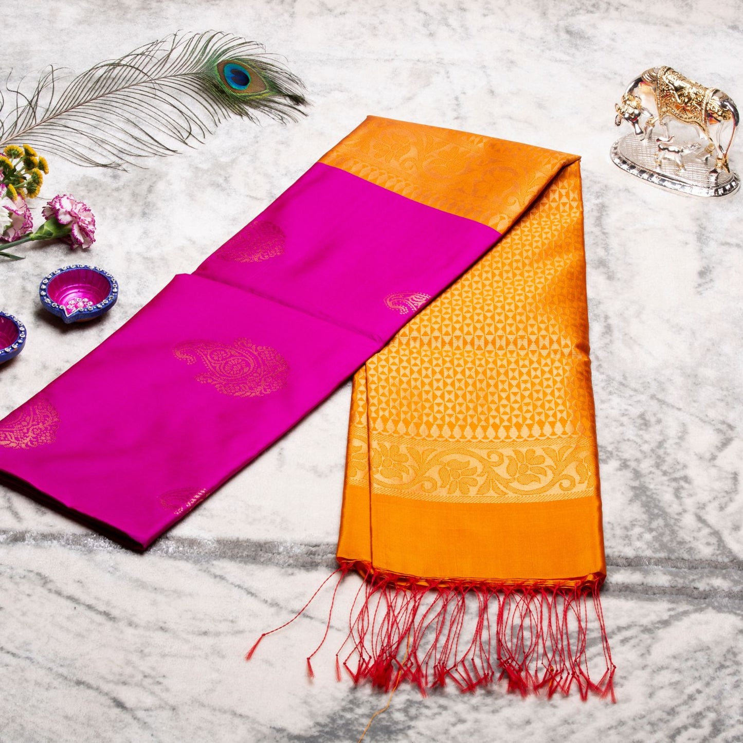Kanchipuram Thread Hot Pink Silk Saree | KA10027