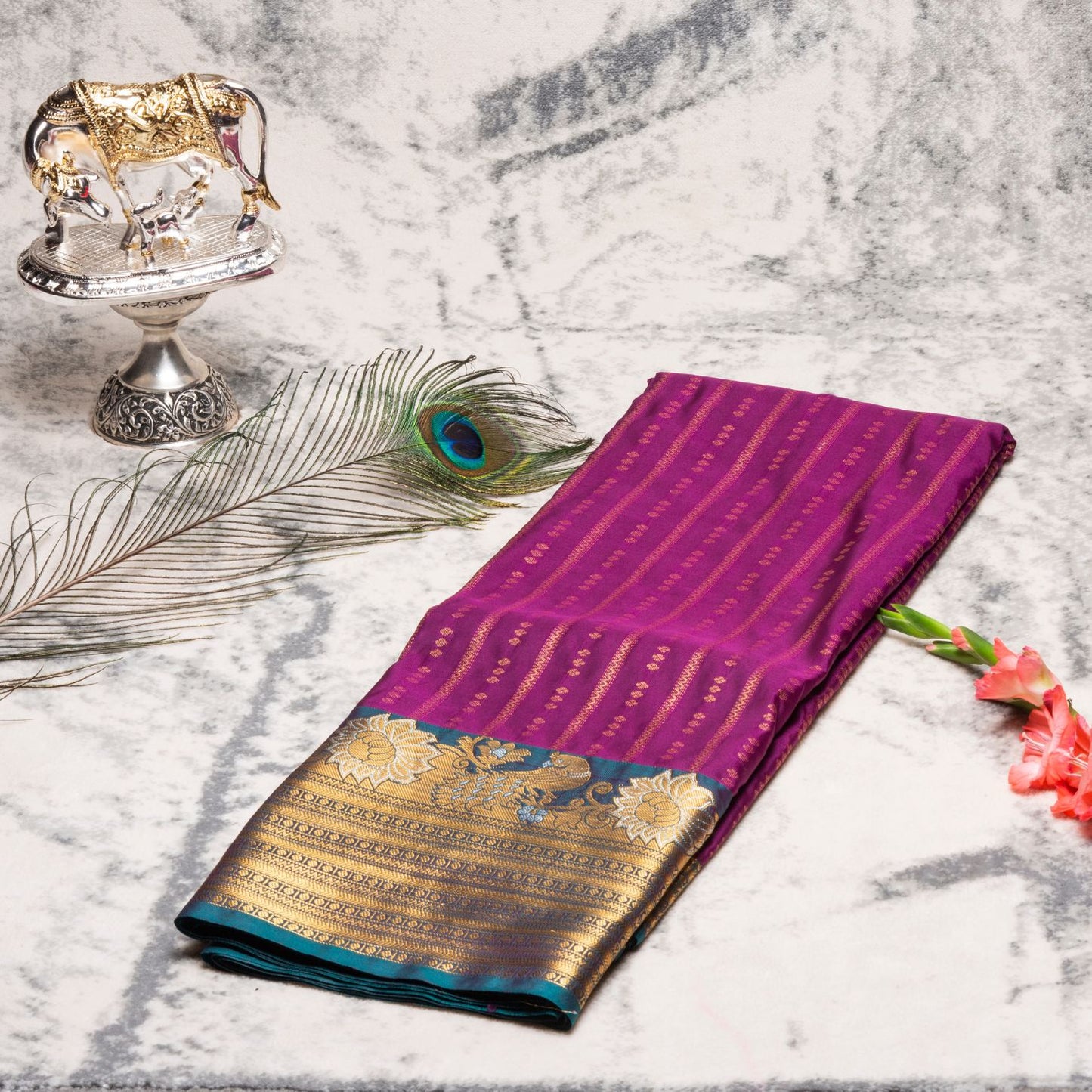 Kanchipuram Zary Purple Silk Saree | KA10100