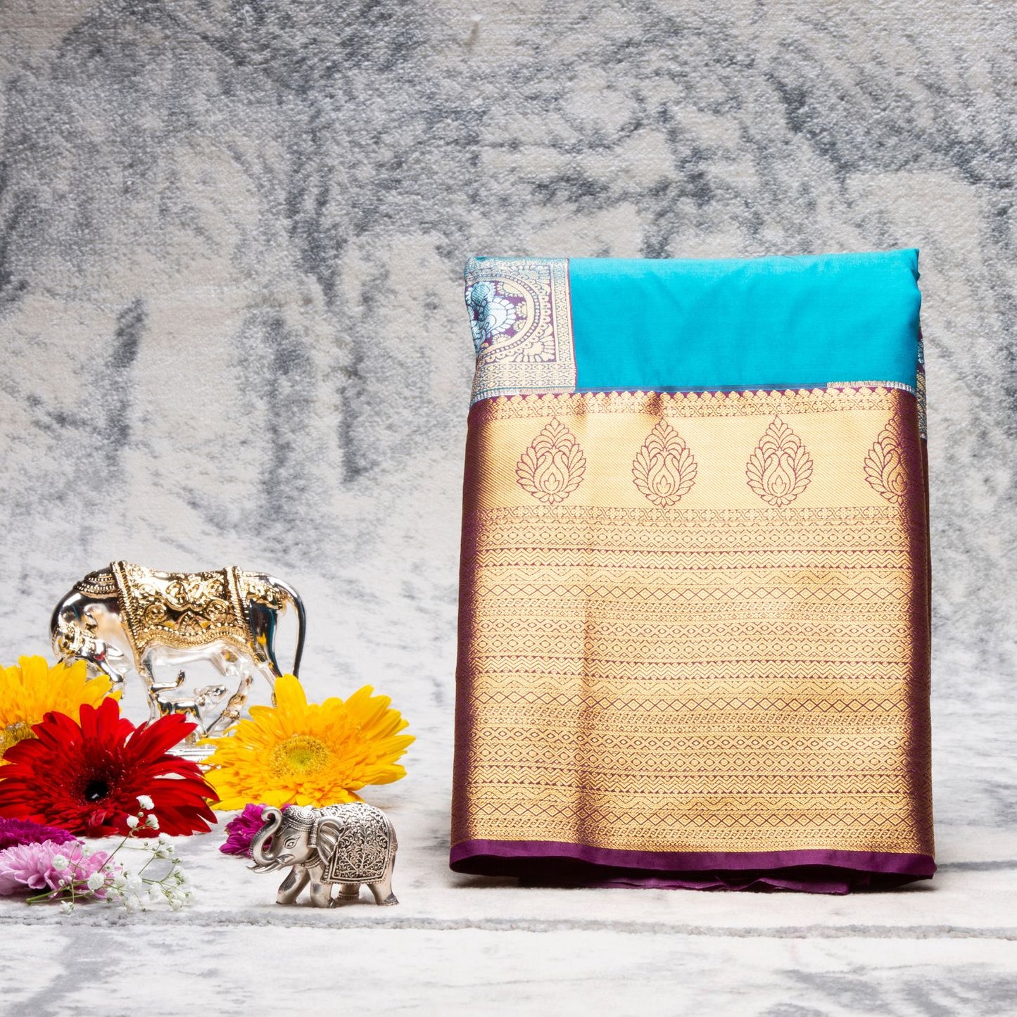Kanchipuram Pure Sea Blue Silk Saree | KA10147