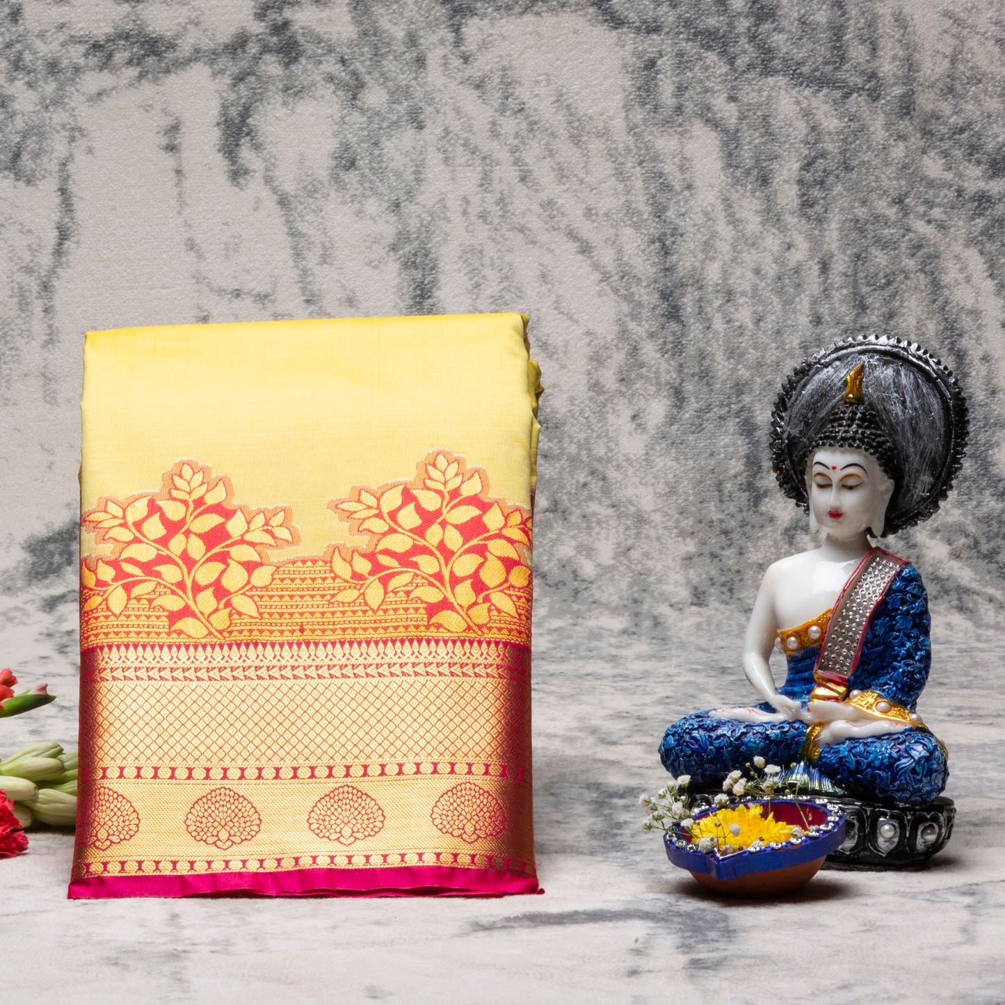 Kanchipuram Traditional Butter Yellow Silk Saree | KA10154