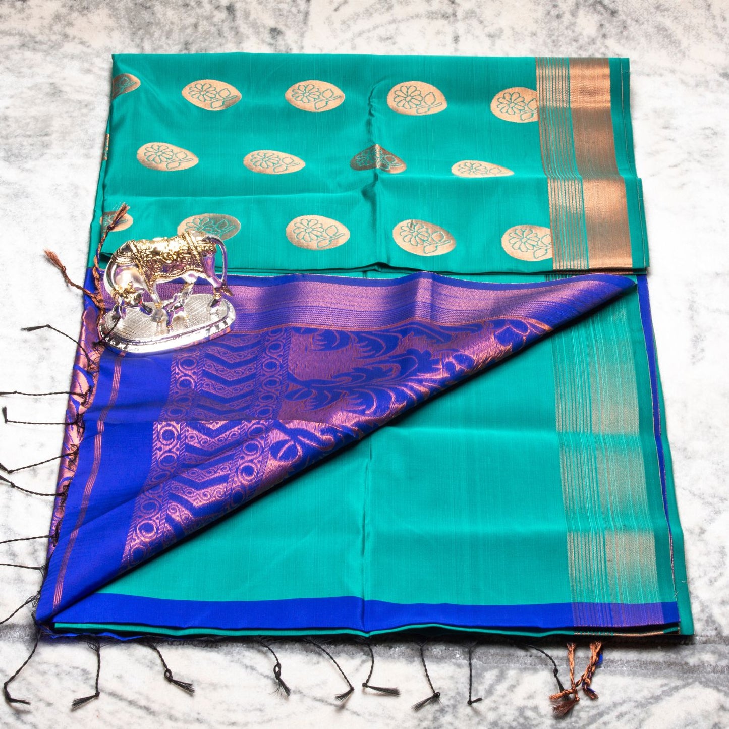 Kanchipuram Soft Thread Lite Sea Blue Silk Saree | KA10046