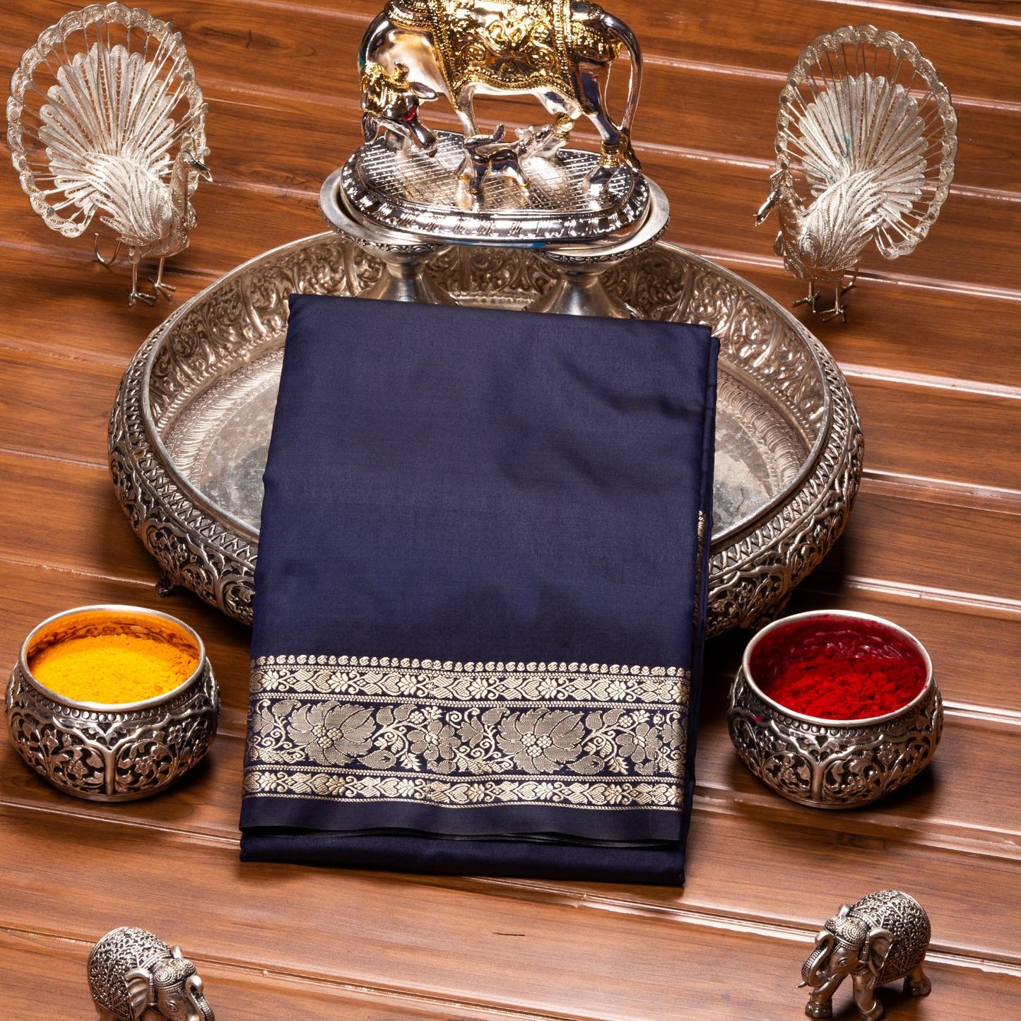 Kanchipuram Banarasi Indigo Silk Saree | KA10093