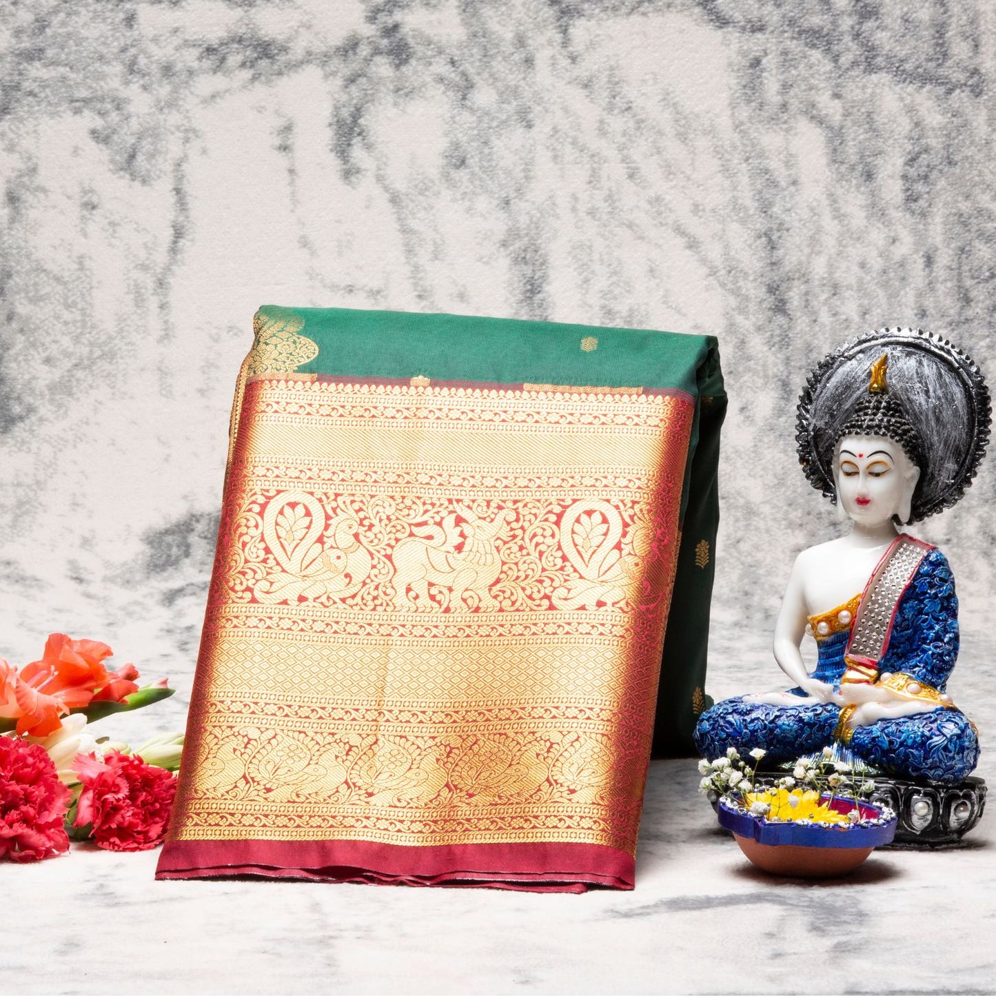 Kanchipuram Pure Forest Green Silk Saree | KA10159