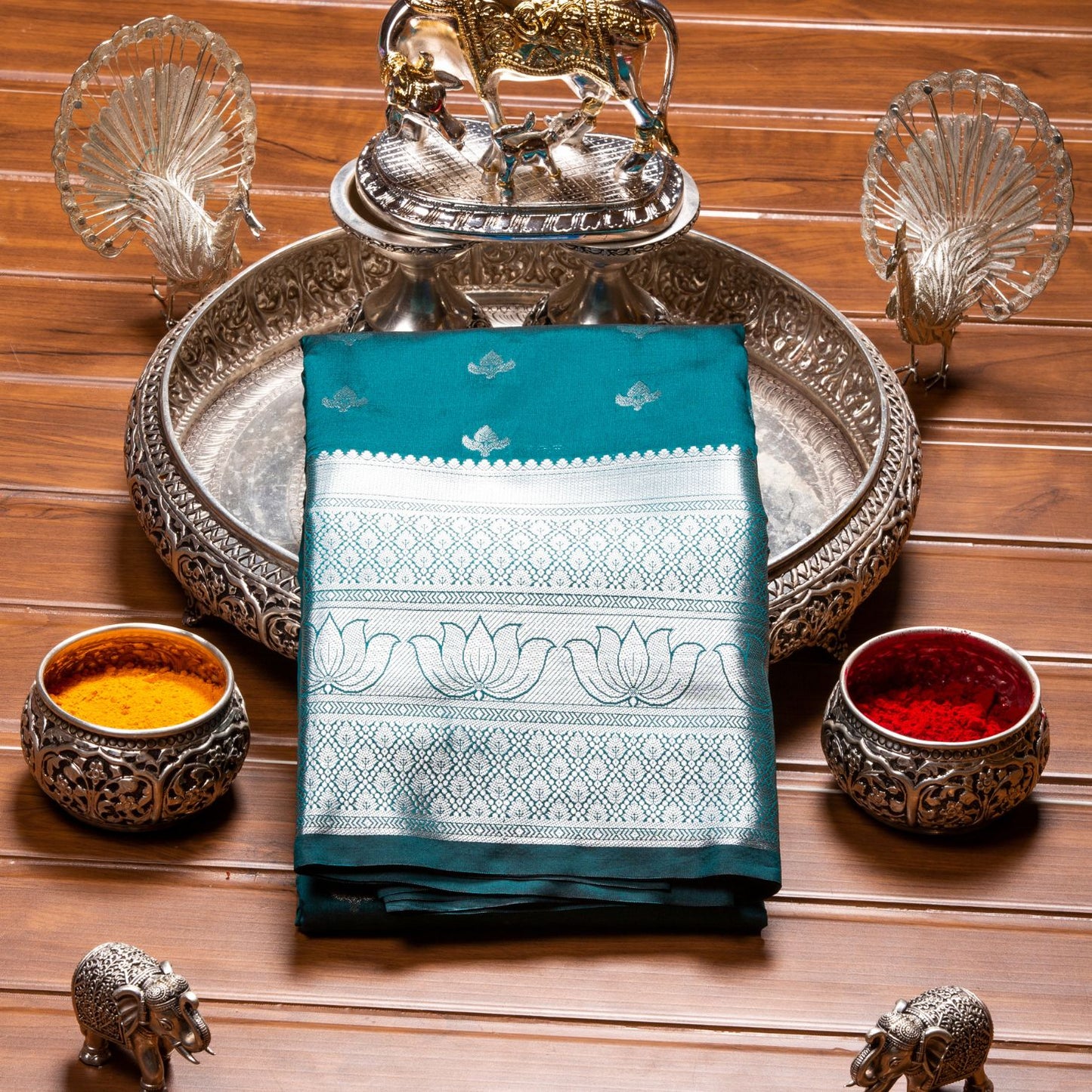Silver Butta Green Silk Saree | KA10063