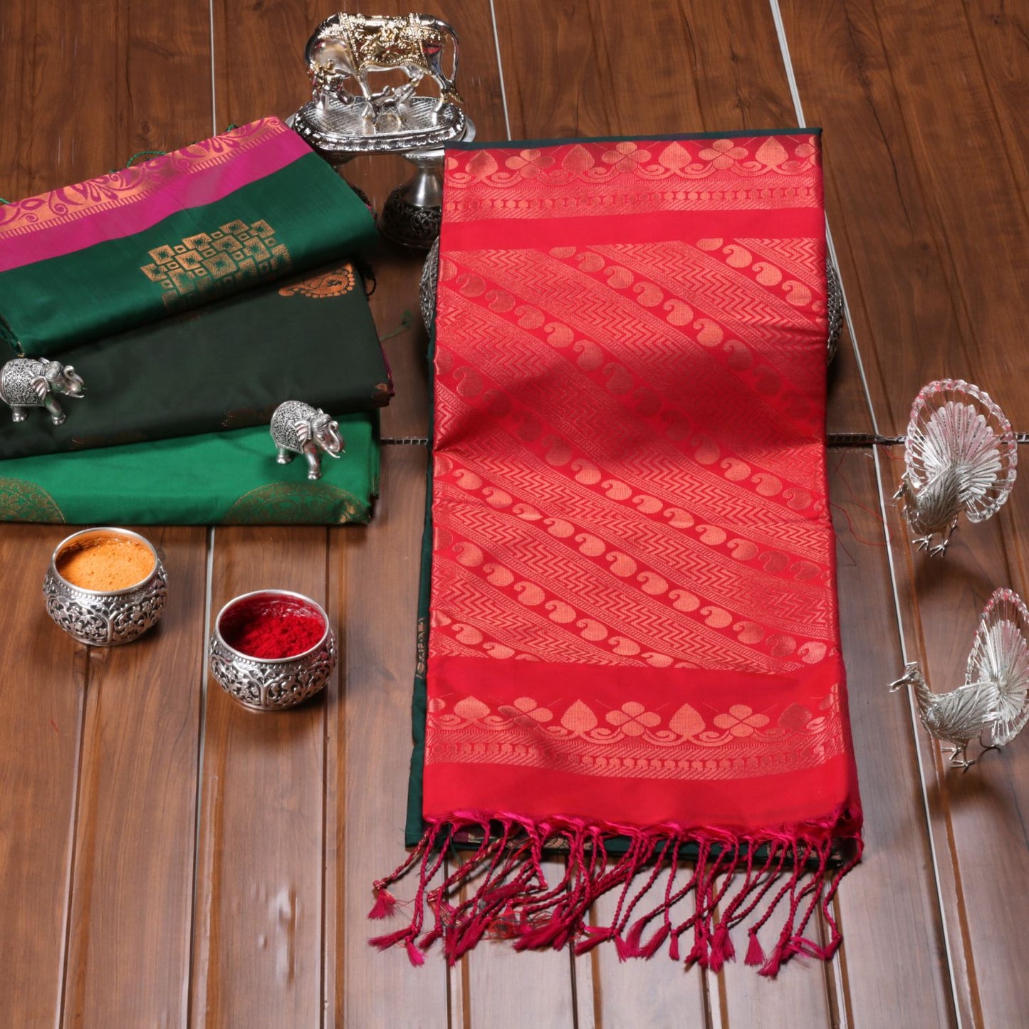 Kanchipuram Soft Forest Green Silk Saree | KA10252