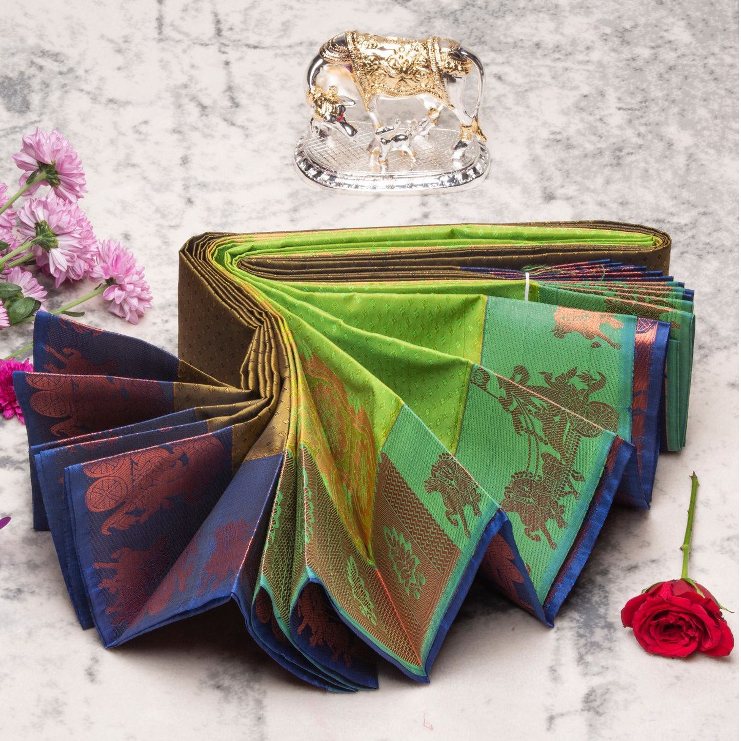 Kanchipuram Soft Olive Green Silk Saree | KA10020
