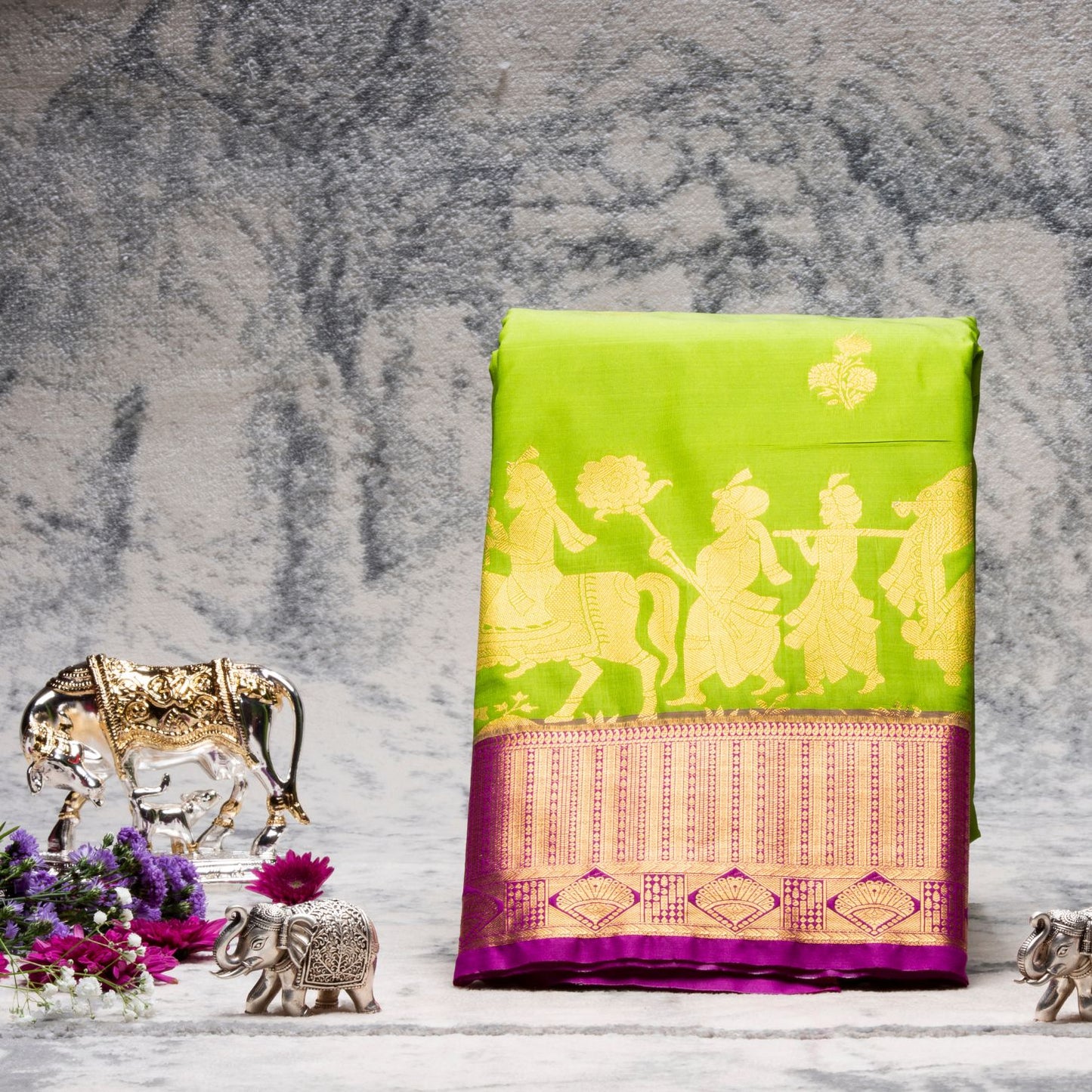 Kanchipuram Pure Apple Green Silk Saree | KA10166