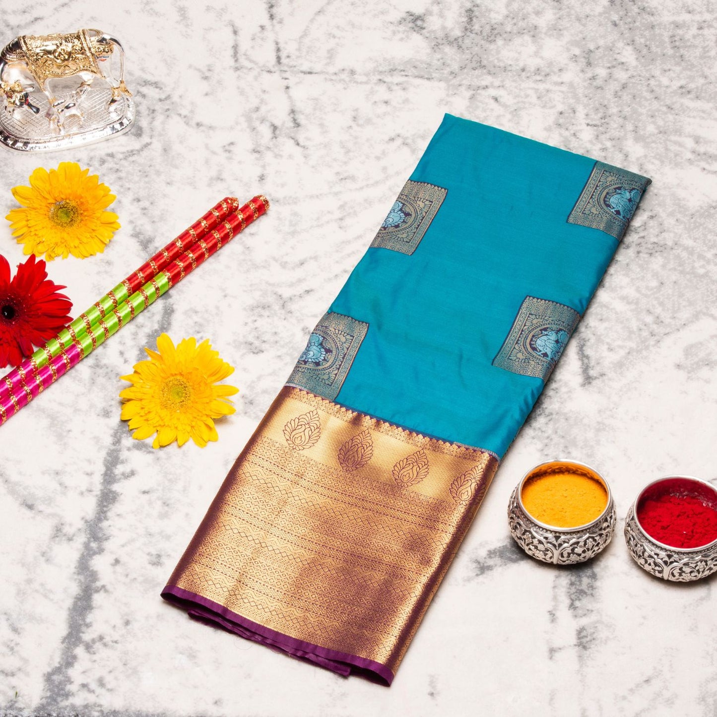 Kanchipuram Pure Sea Blue Silk Saree | KA10147