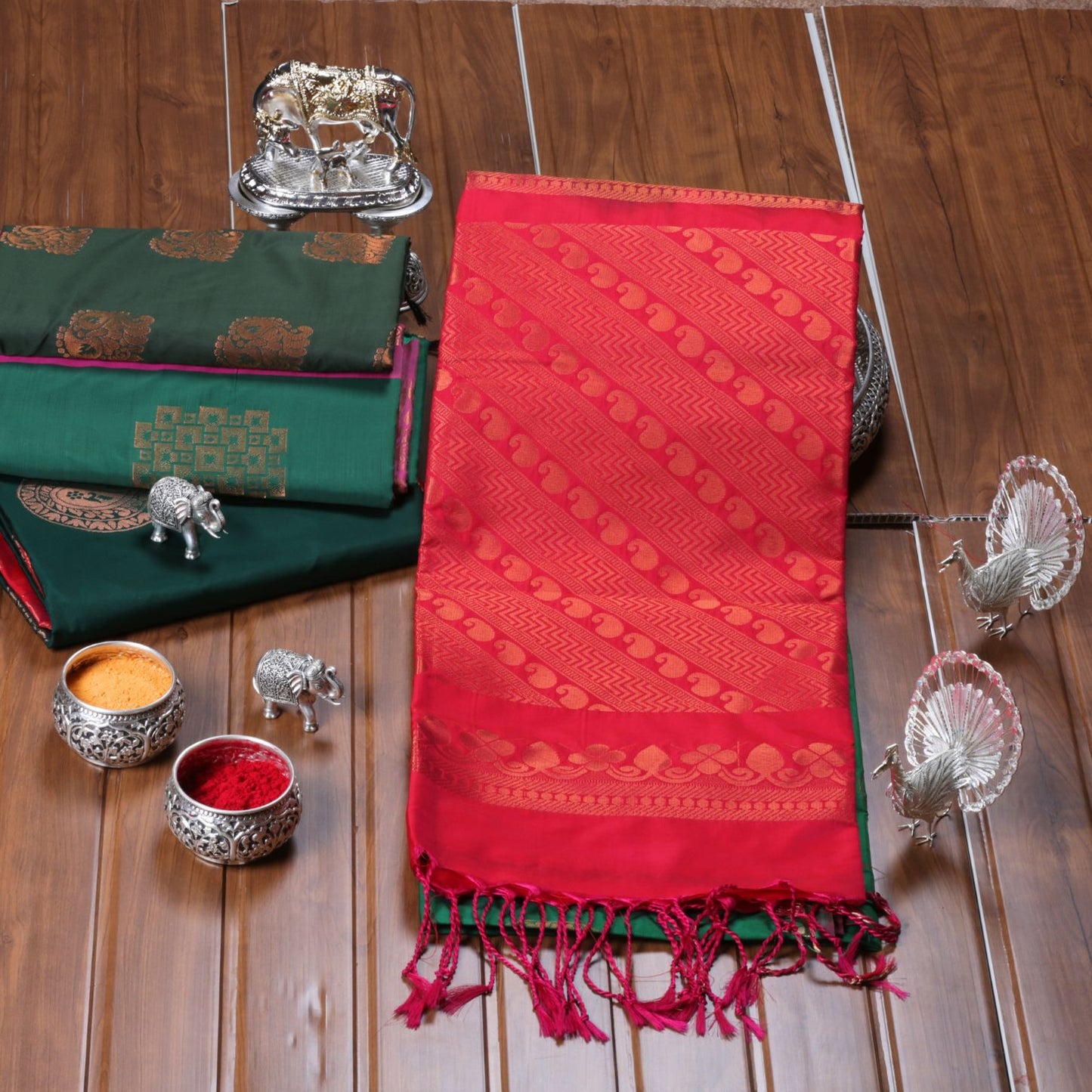 Kanchipuram Soft Shamrock Green Silk Saree | KA10254