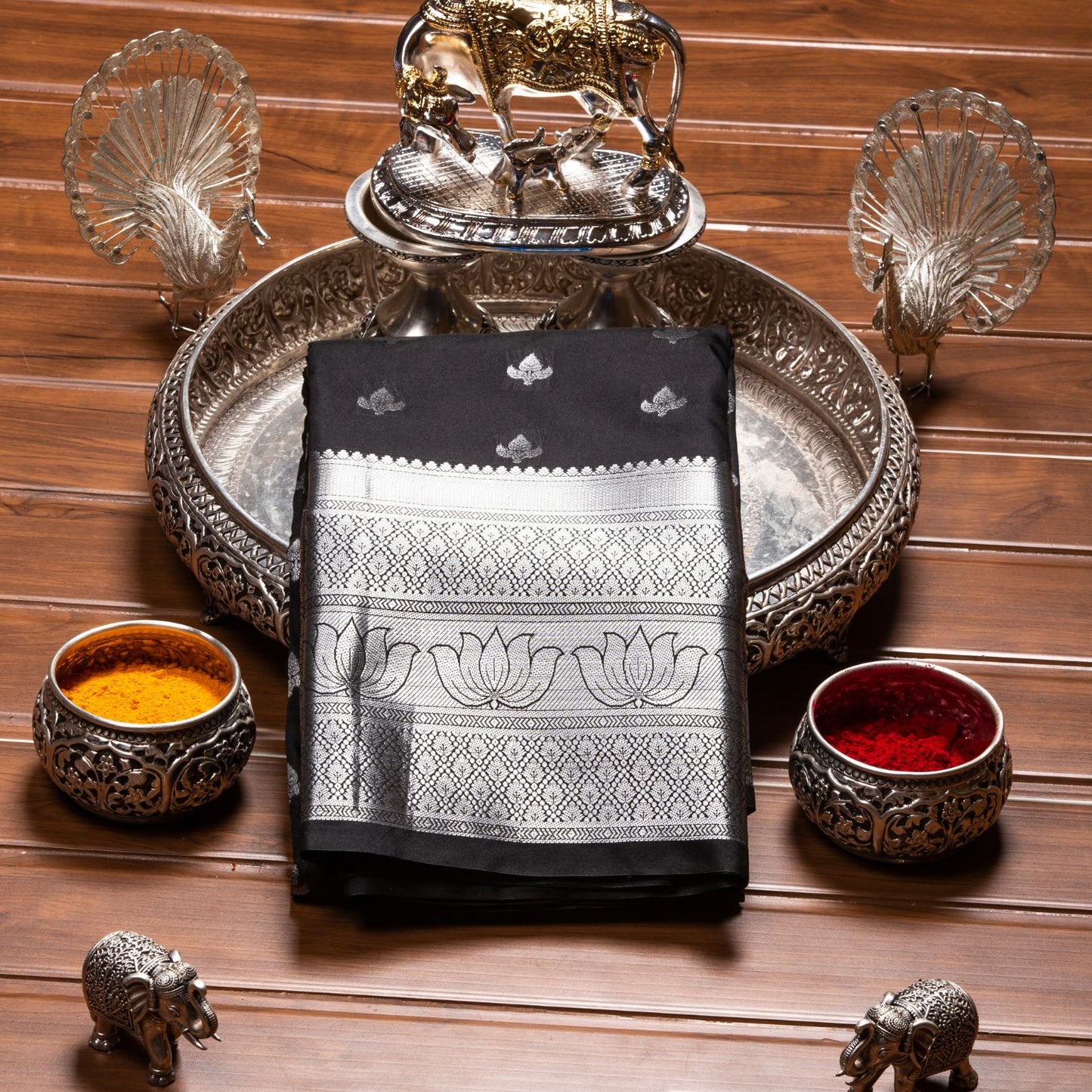 Silver Butta Black Silk Saree | KA10059