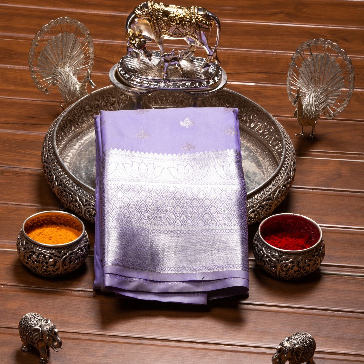 Silver Butta Lavender Silk Saree | KA10060