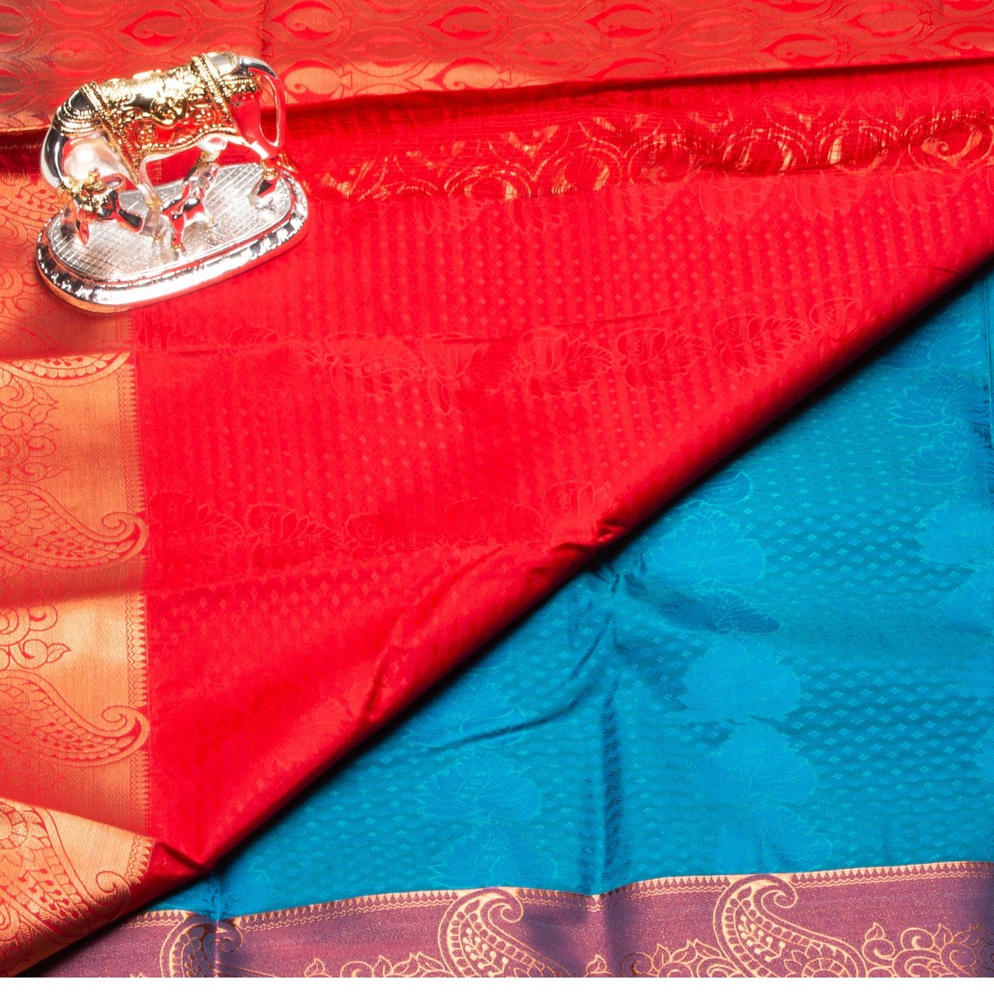 Kanchipuram Cotton Sea Blue Silk Saree | KA10200