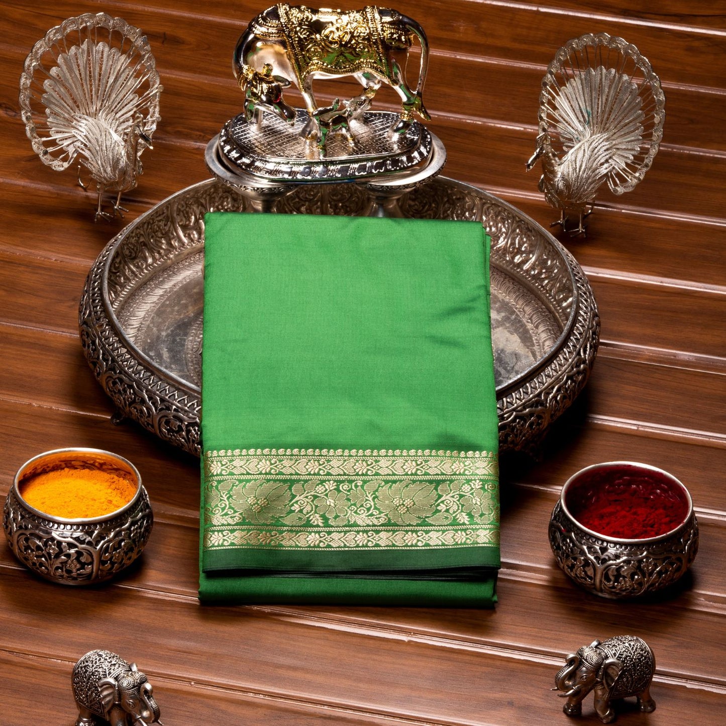 Kanchipuram Banarasi Mint Green Silk Saree | KA10096