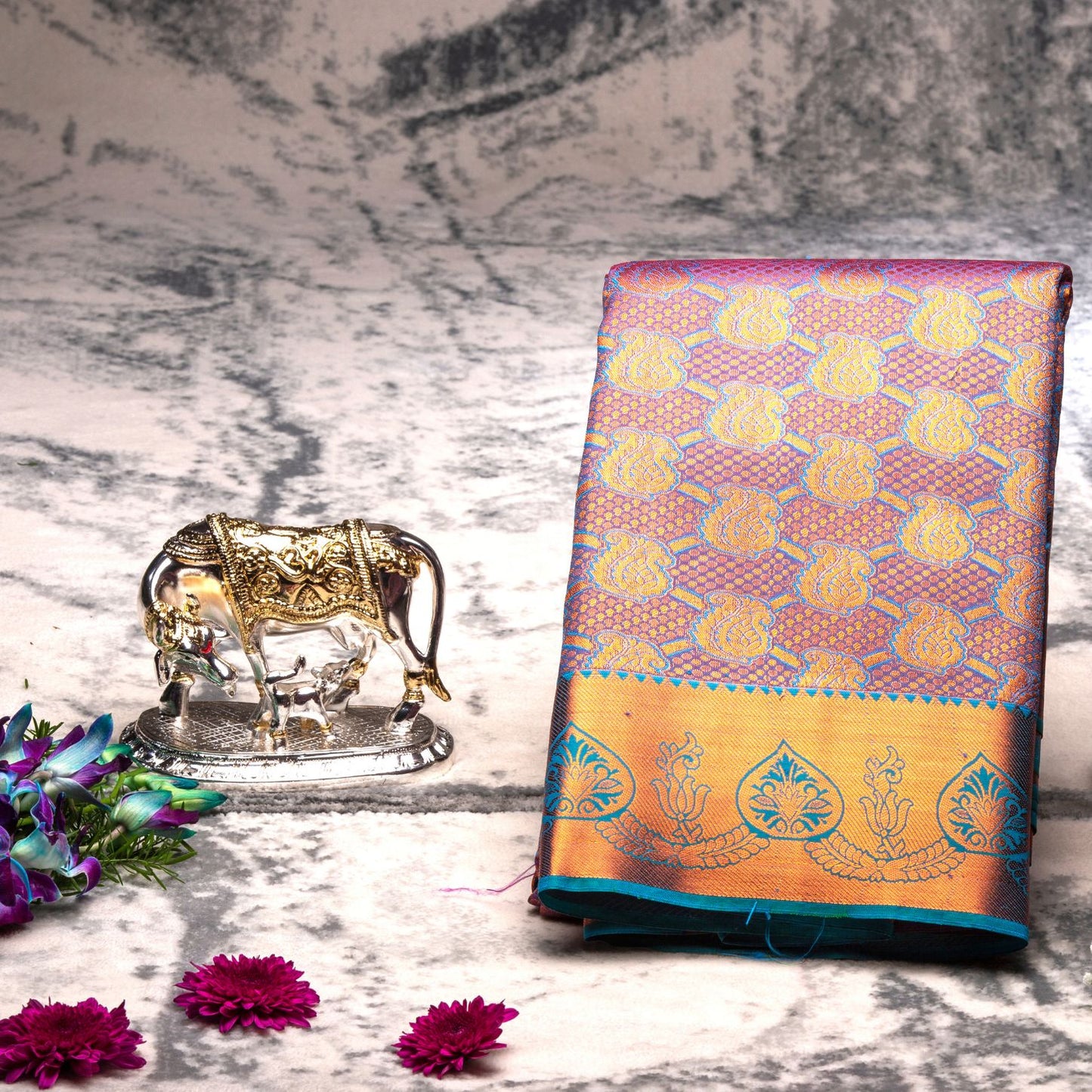 Kanchipuram Tissue Ananda Blue Silk Saree | KA10184
