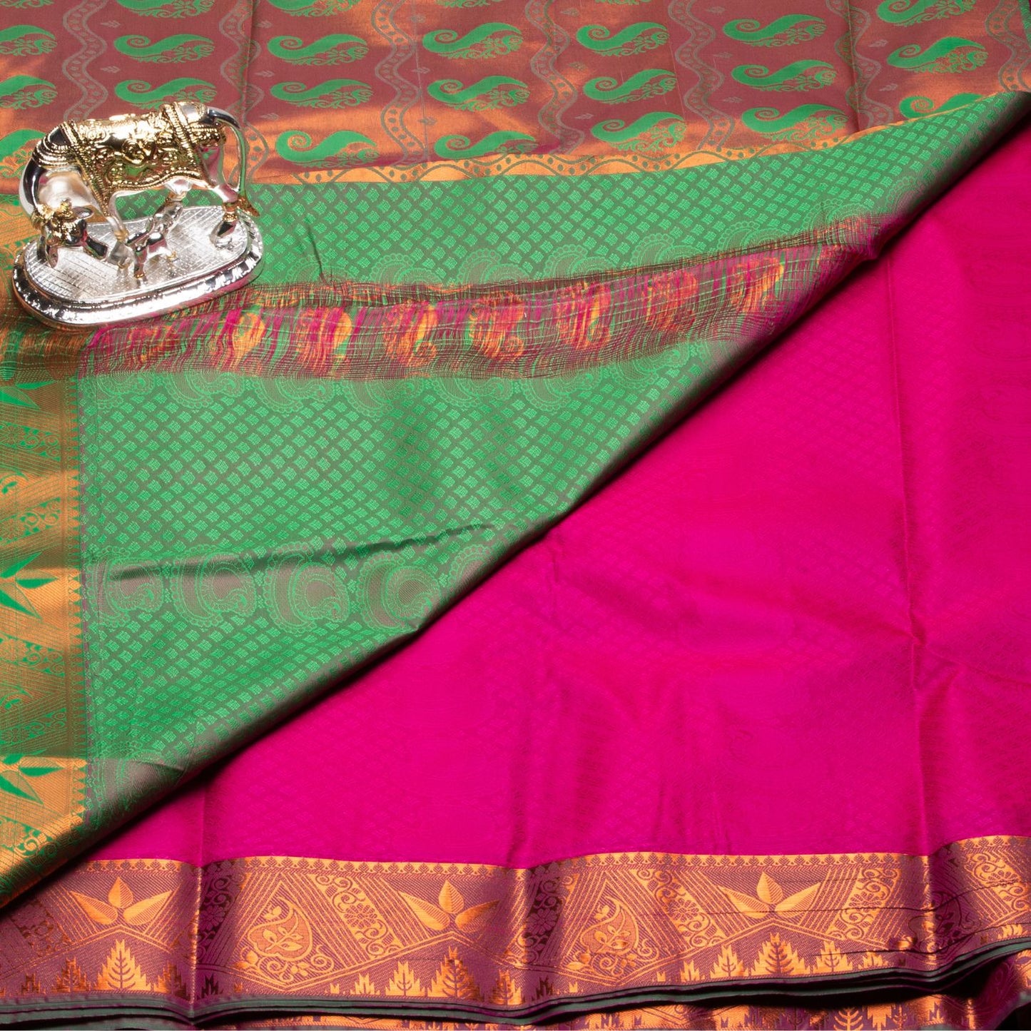 Kanchipuram Cotton Barbie Pink Silk Saree | KA10201
