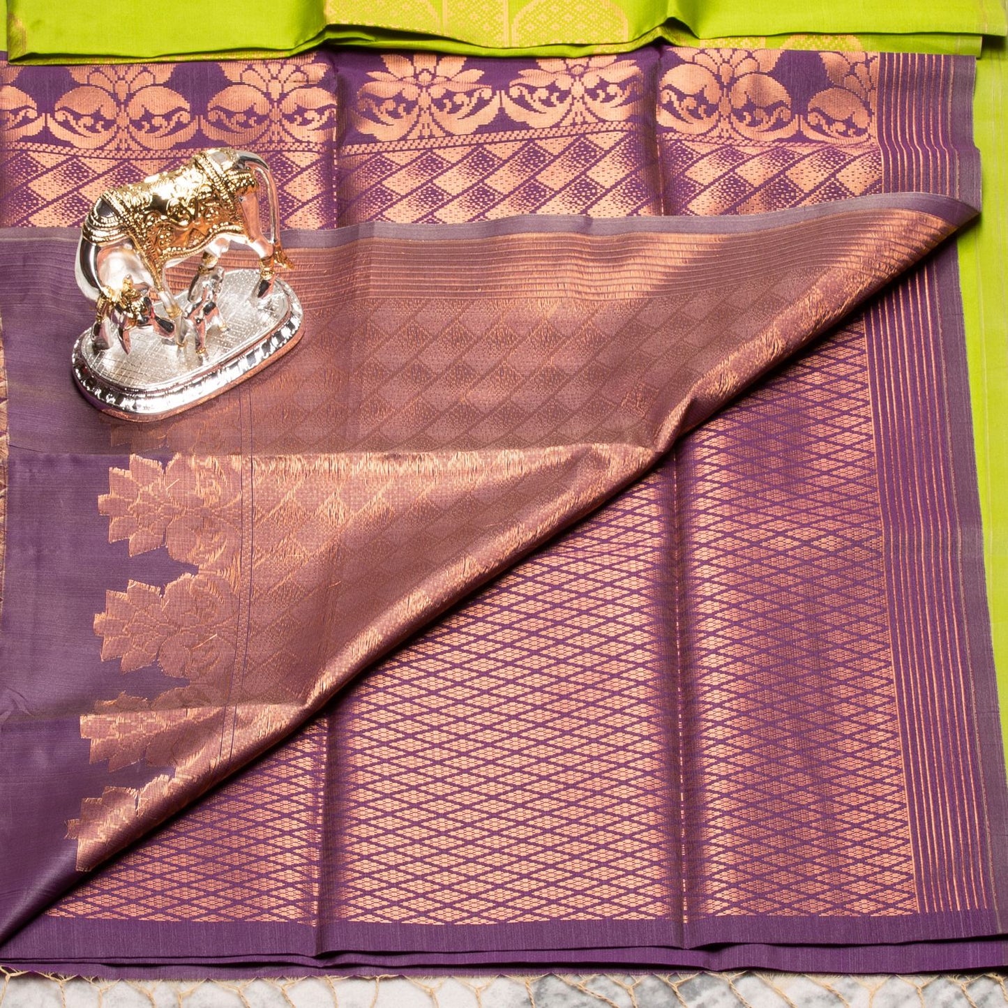 Kanchipuram Thread Brilliant Yellow Green Silk Saree | KA10023