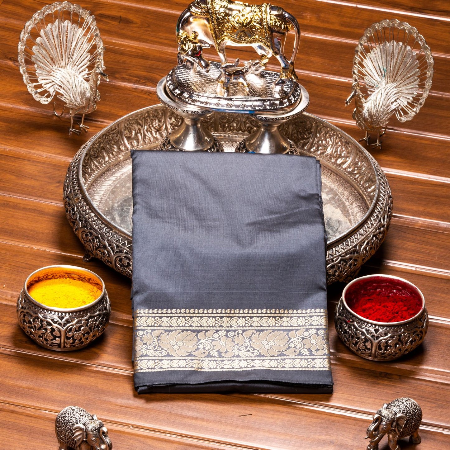 Kanchipuram Banarasi Grey Silk Saree | KA10091