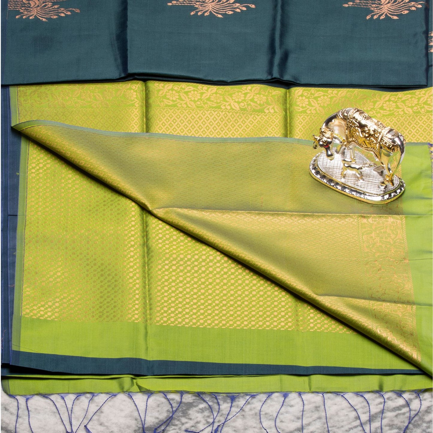 Kanchipuram Thread Persian Blue Silk Saree | KA10022