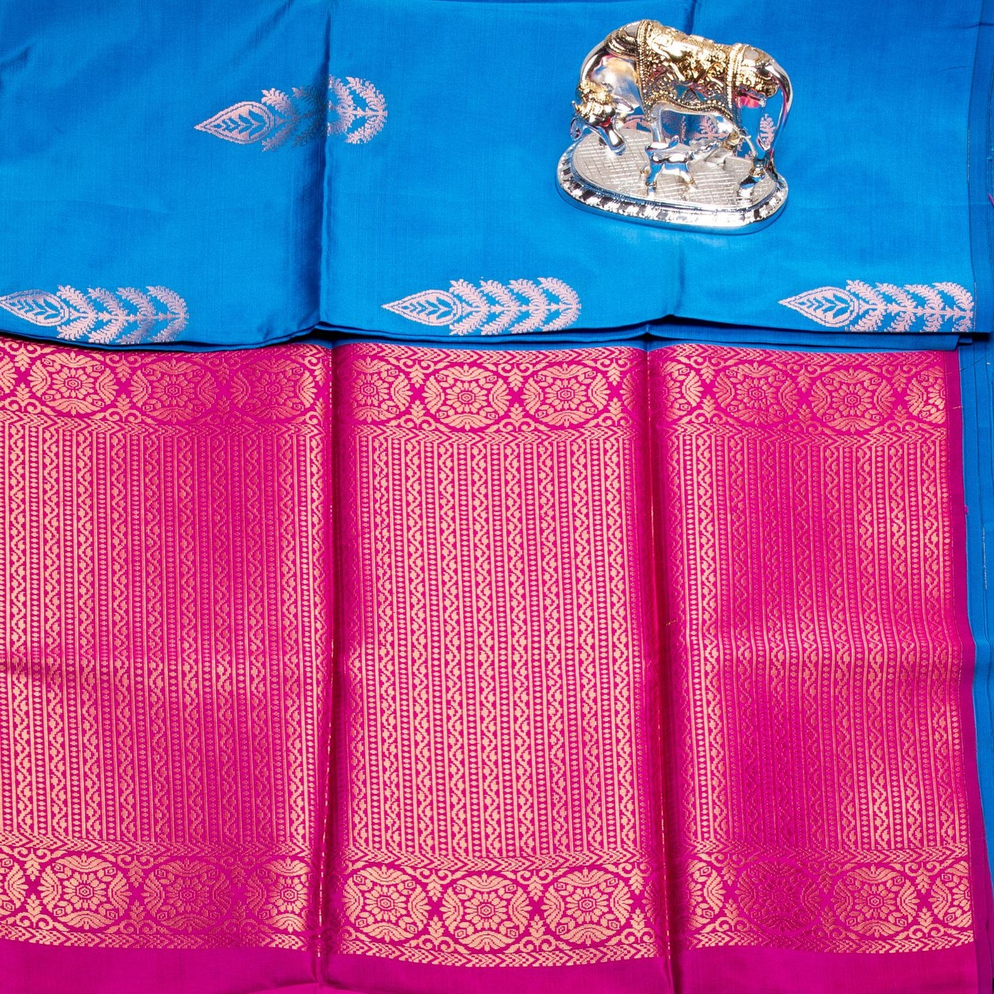 Kanchipuram Thread Dark Sky Blue Silk Saree | KA10033