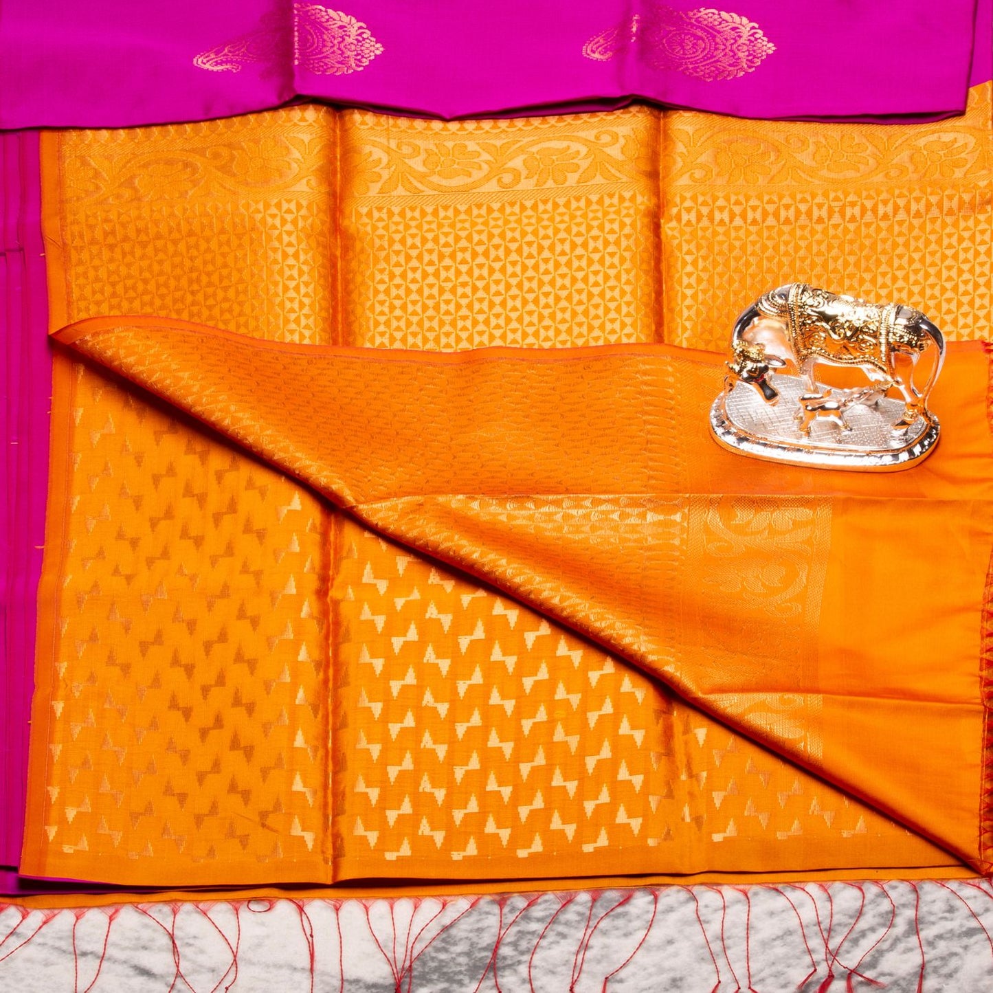 Kanchipuram Thread Hot Pink Silk Saree | KA10027