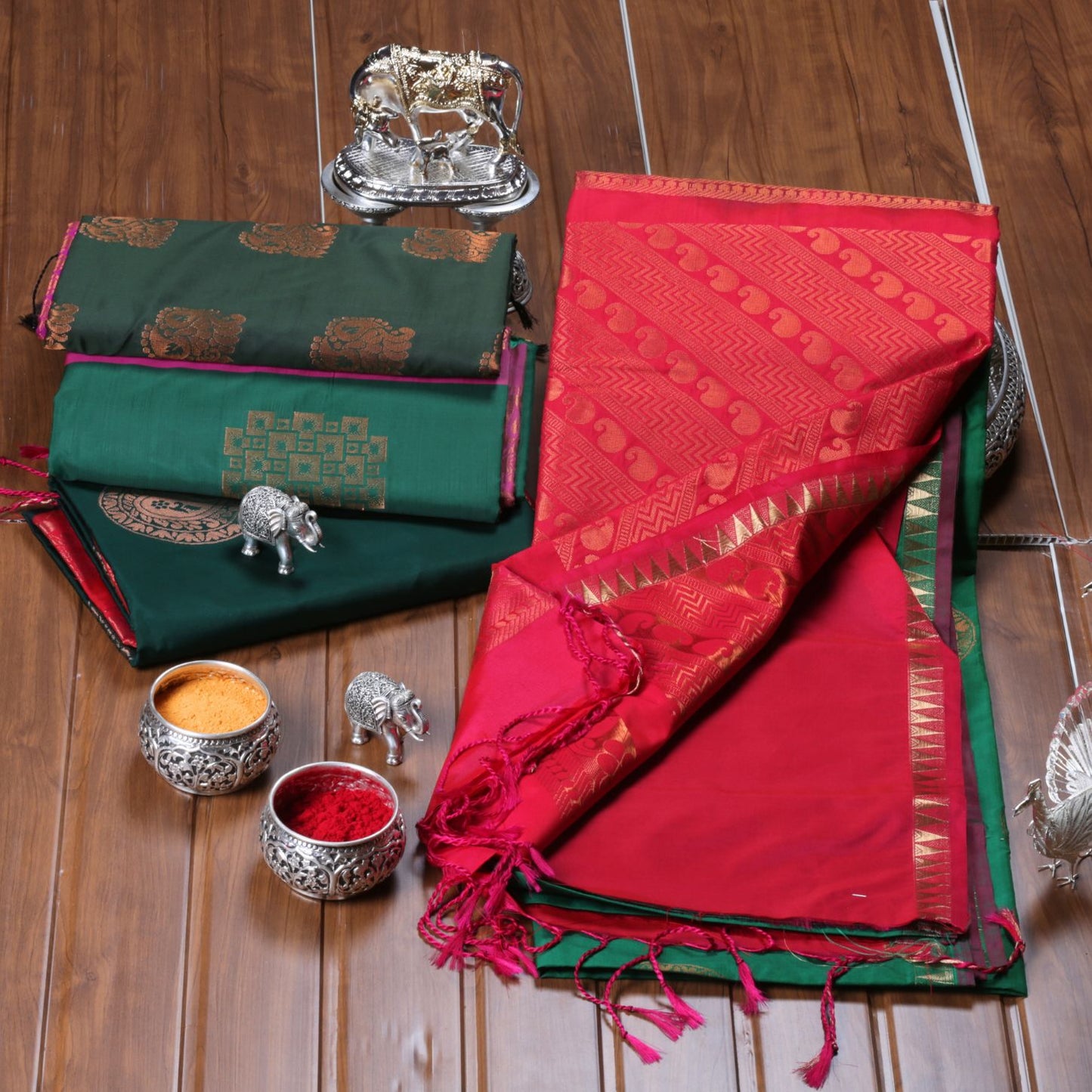 Kanchipuram Soft Shamrock Green Silk Saree | KA10254
