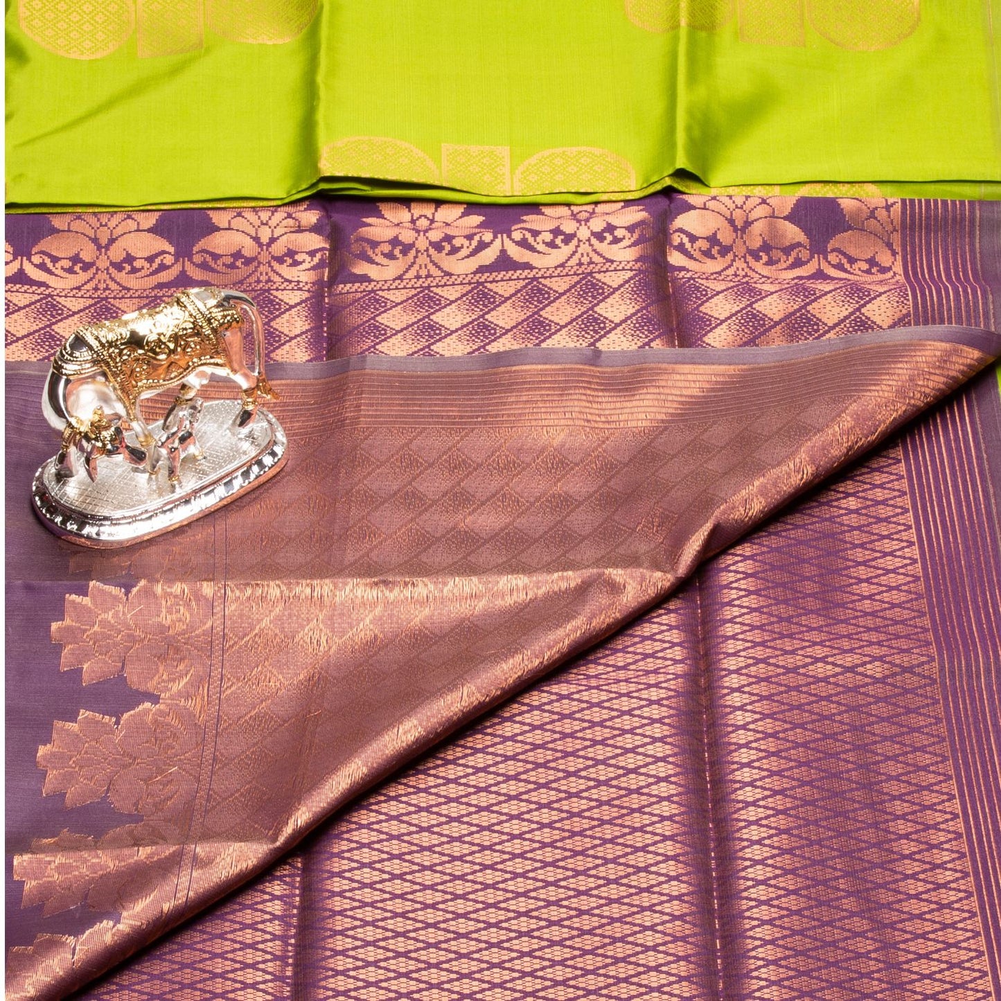 Kanchipuram Thread Brilliant Yellow Green Silk Saree | KA10023