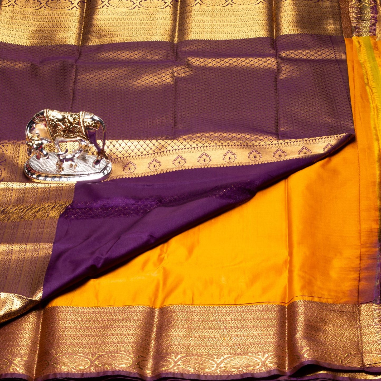 Kanchipuram Traditional Dark Honey Silk Saree | KA10130