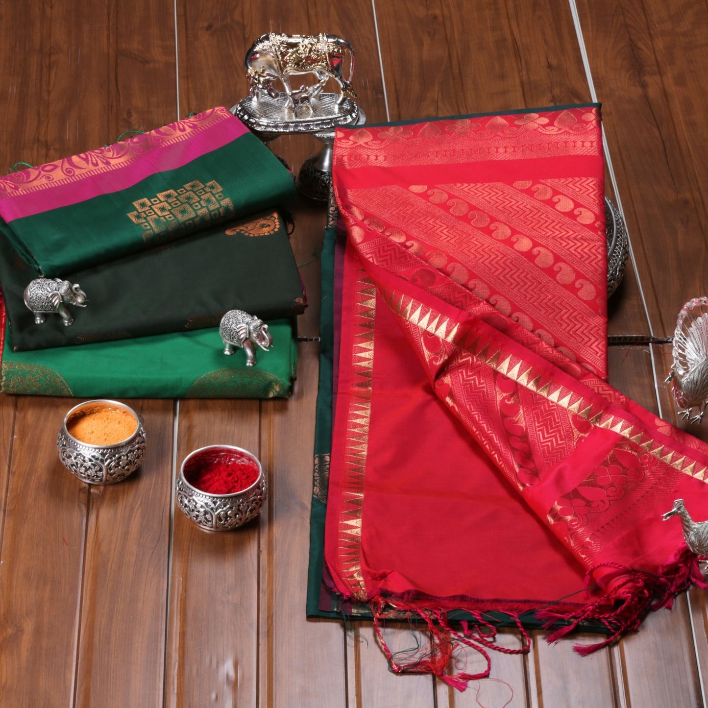 Kanchipuram Soft Forest Green Silk Saree | KA10252