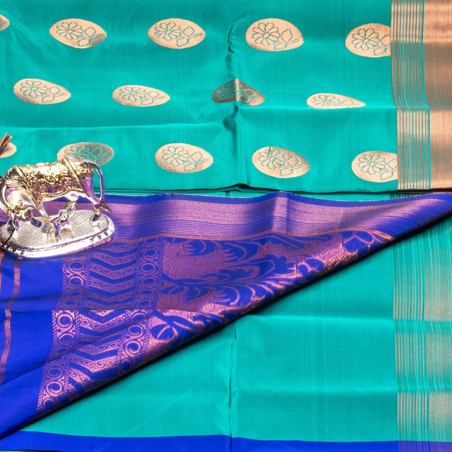Kanchipuram Soft Thread Lite Sea Blue Silk Saree | KA10046
