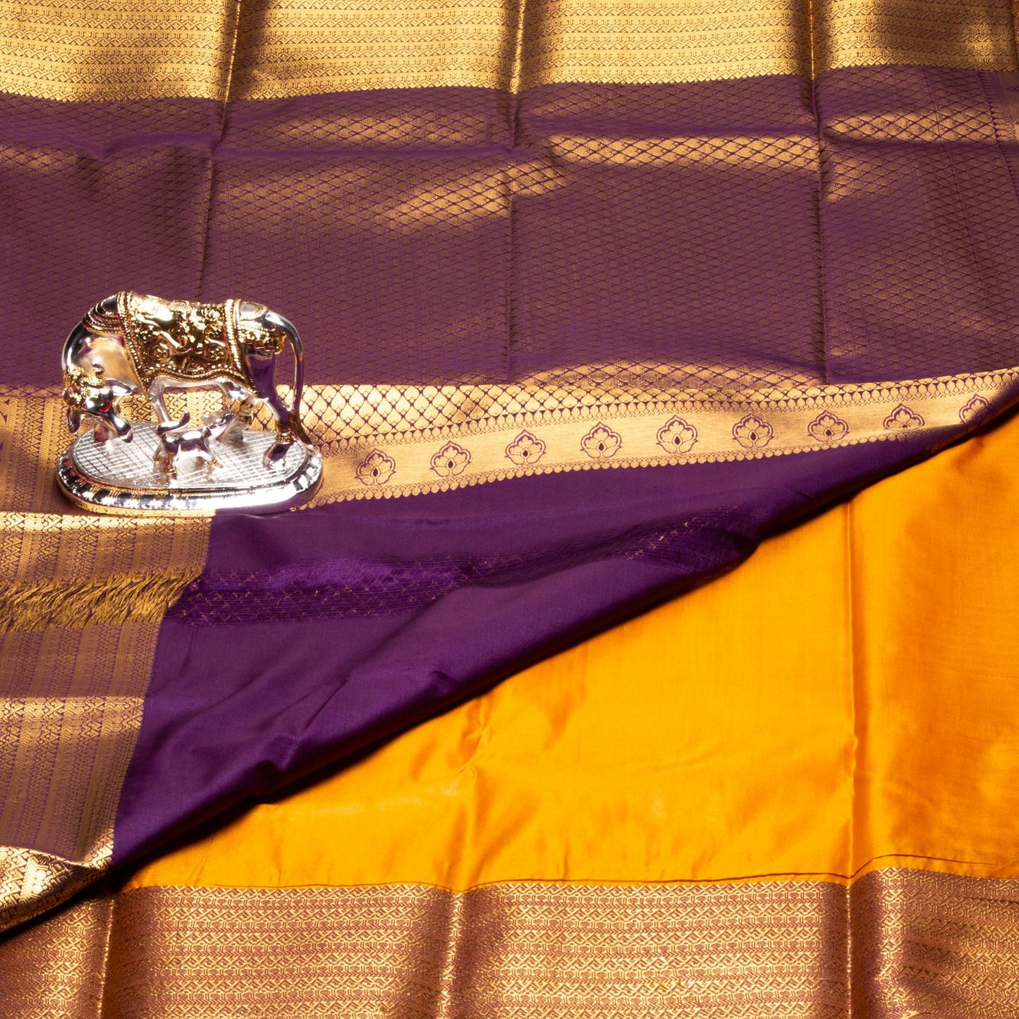 Kanchipuram Traditional Dark Honey Silk Saree | KA10130