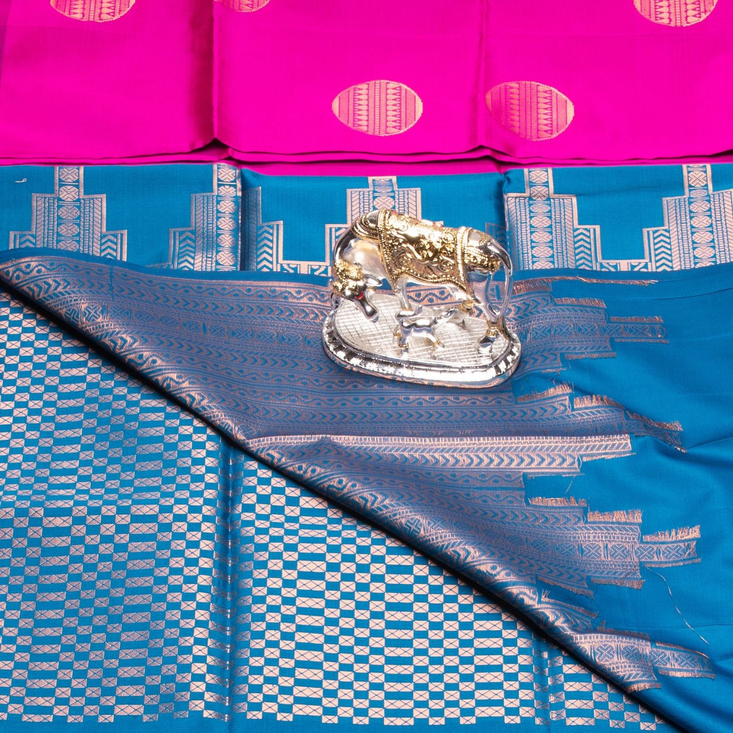 Kanchipuram Thread Hot Pink Silk Saree | KA10034