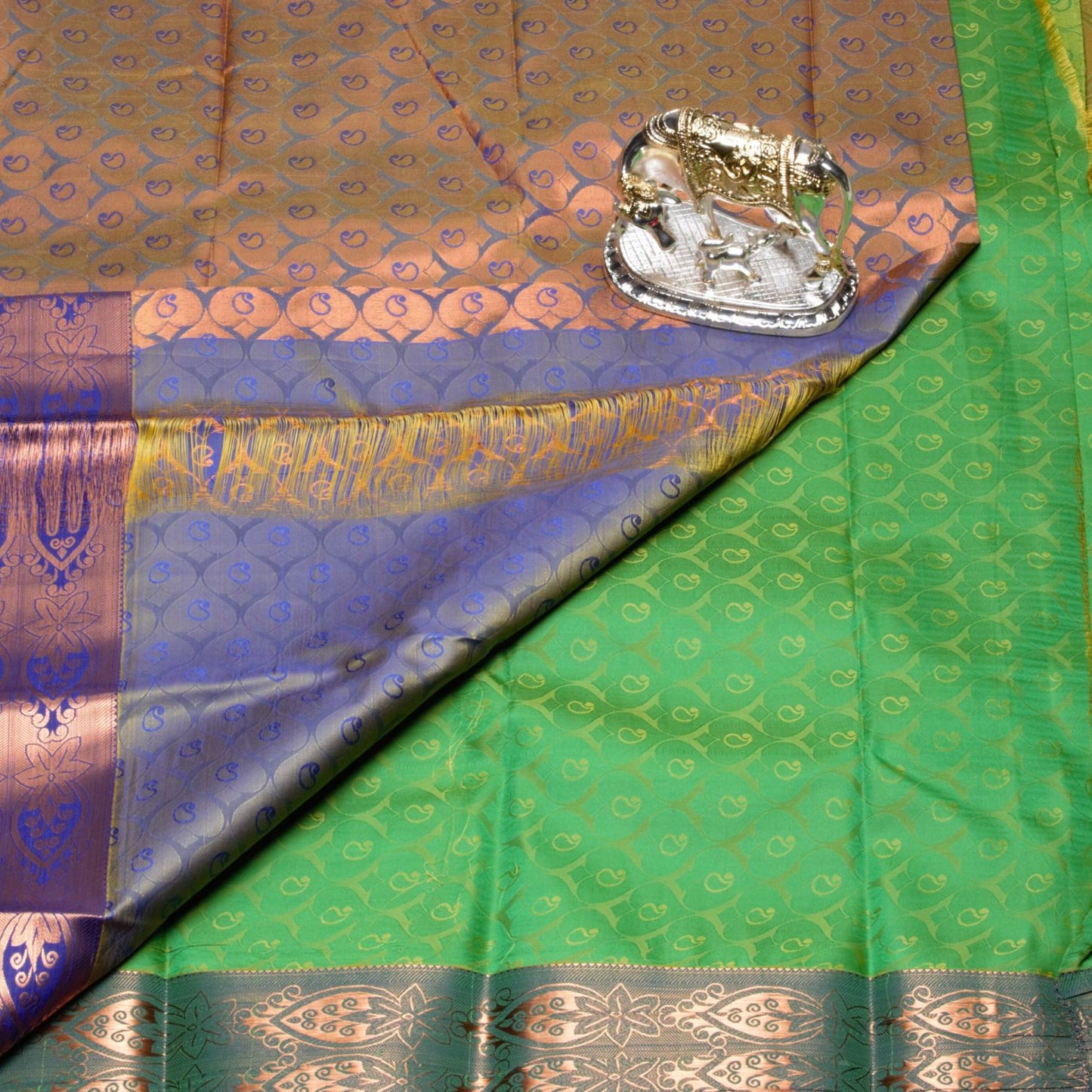 Kanchipuram Zary Green Yellow Silk Saree | KA10146