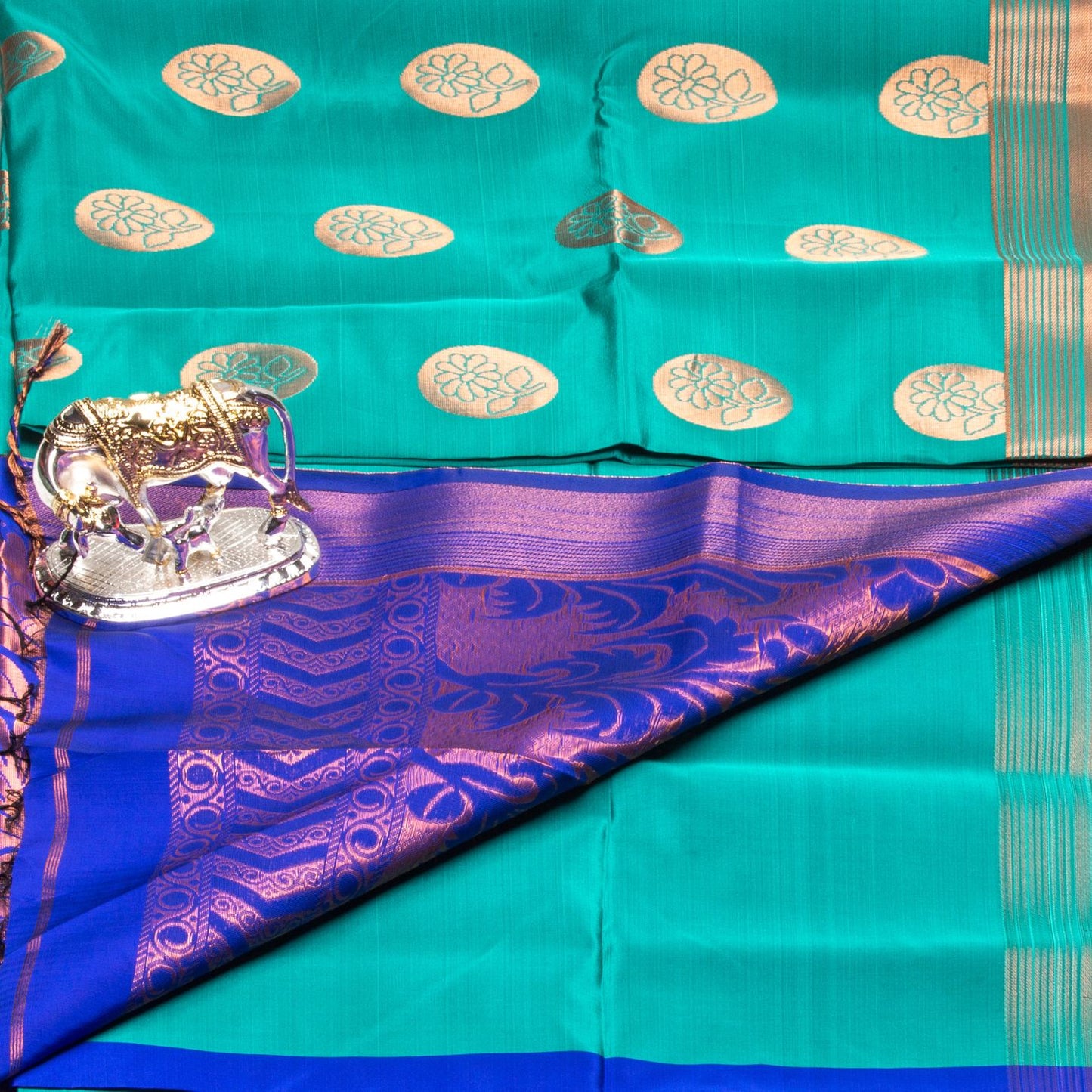 Kanchipuram Soft Thread Lite Sea Blue Silk Saree | KA10046