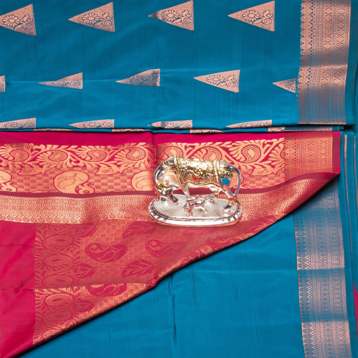 Kanchipuram Soft Thread Dark Sea Blue Silk Saree | KA10037