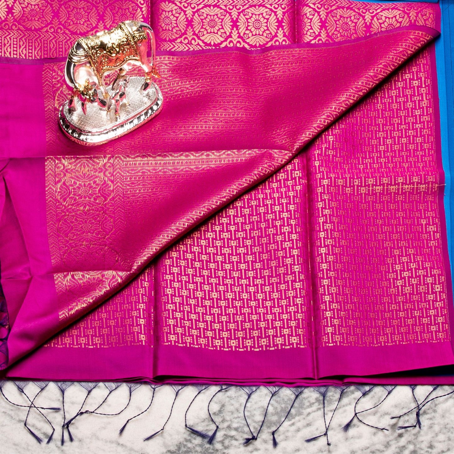 Kanchipuram Thread Dark Sky Blue Silk Saree | KA10033