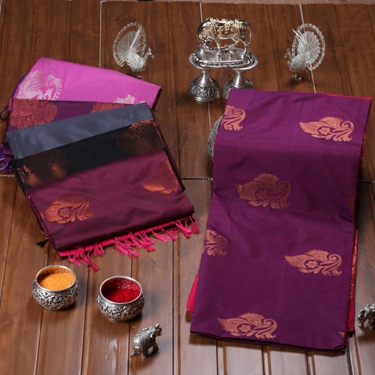 Kanchipuram Soft Iris Purple Silk Saree | KA10238