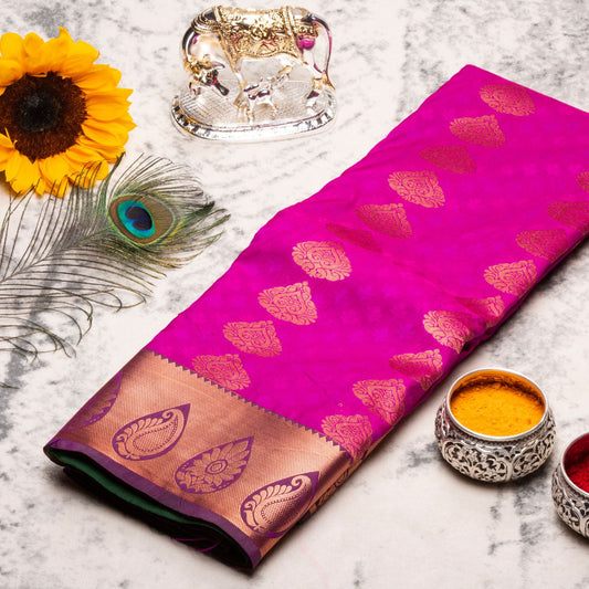 Kanchipuram Cotton Pink Silk Saree | KA10204