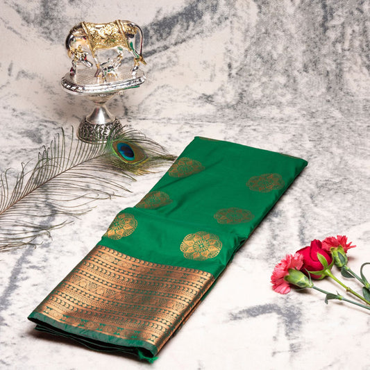 Kanchipuram Zary Green Silk Saree | KA10115