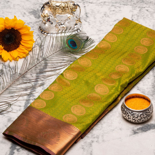 Kanchipuram  Lime Green Silk Saree | KA10203