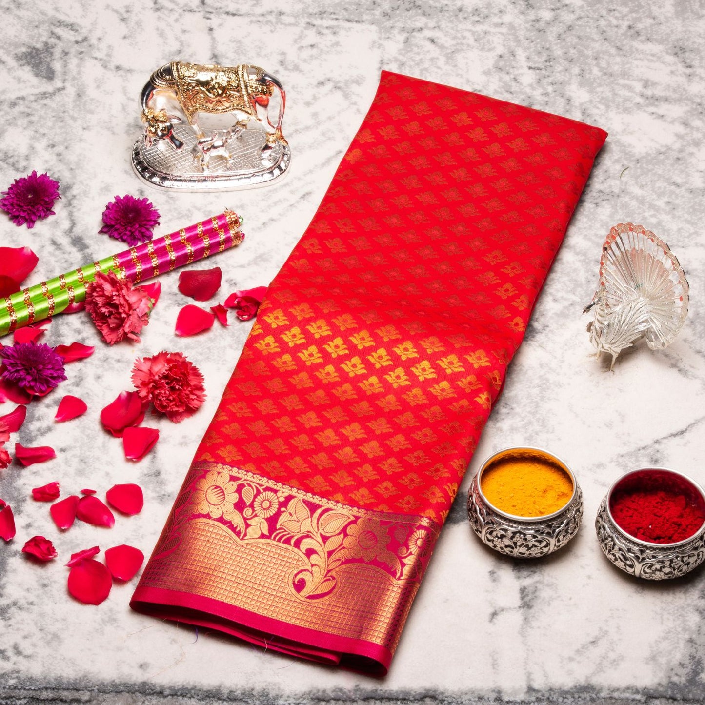 Kanchipuram Tissue Red Silk Saree | KA10195
