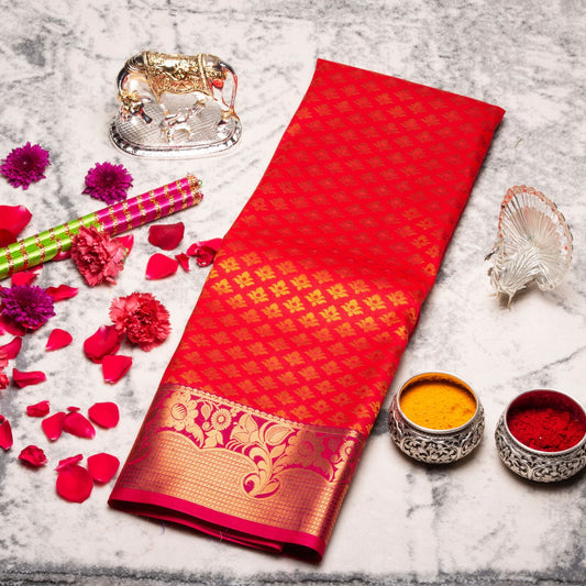 Kanchipuram Tissue Red Silk Saree | KA10195