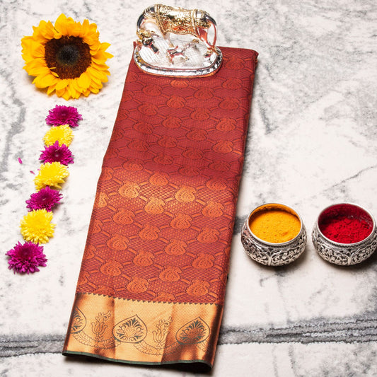Kanchipuram Tissue Wine Brown Silk Saree | KA10189