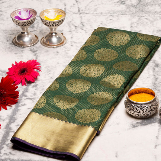 Kanchipuram Zary Hunter Green Silk Saree | KA10140