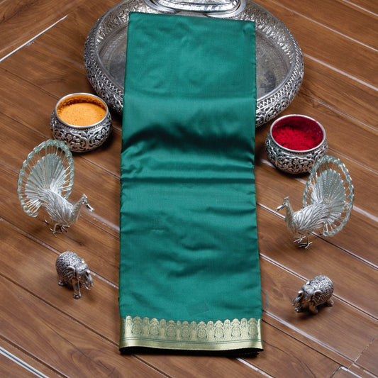 Kanchipuram Banarasi Medium Sea Green Silk Saree | KA10086