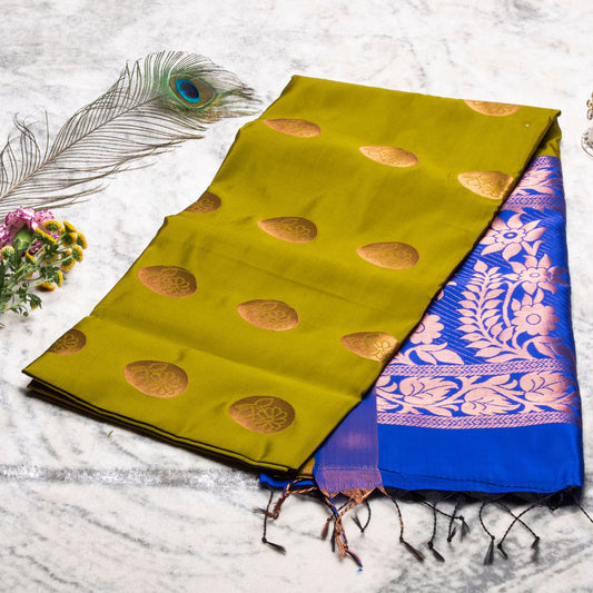 Kanchipuram Soft Thread Olive Silk Saree | KA10049